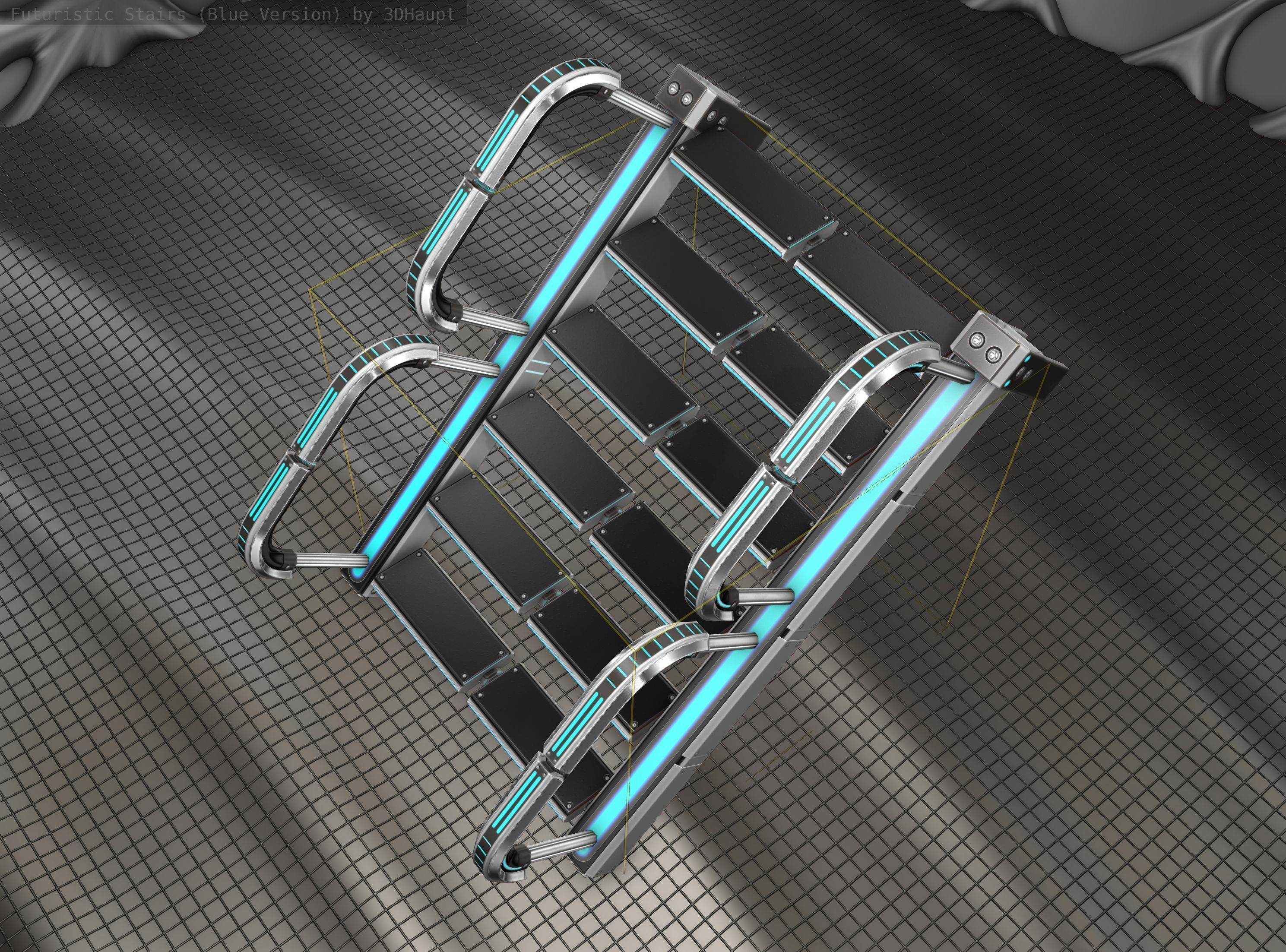 Sci-Fi Stairs - 26- Silver Blue Neon Light Version Low-poly 3D model_17