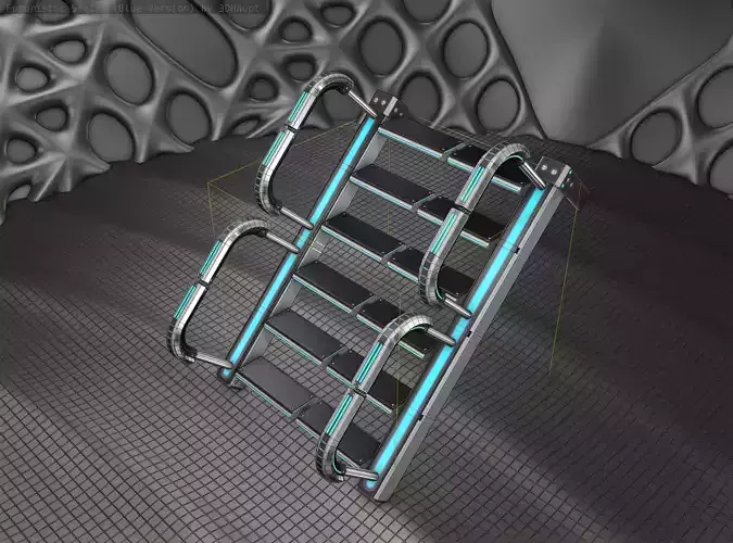 Sci-Fi Stairs - 26- Silver Blue Neon Light Version