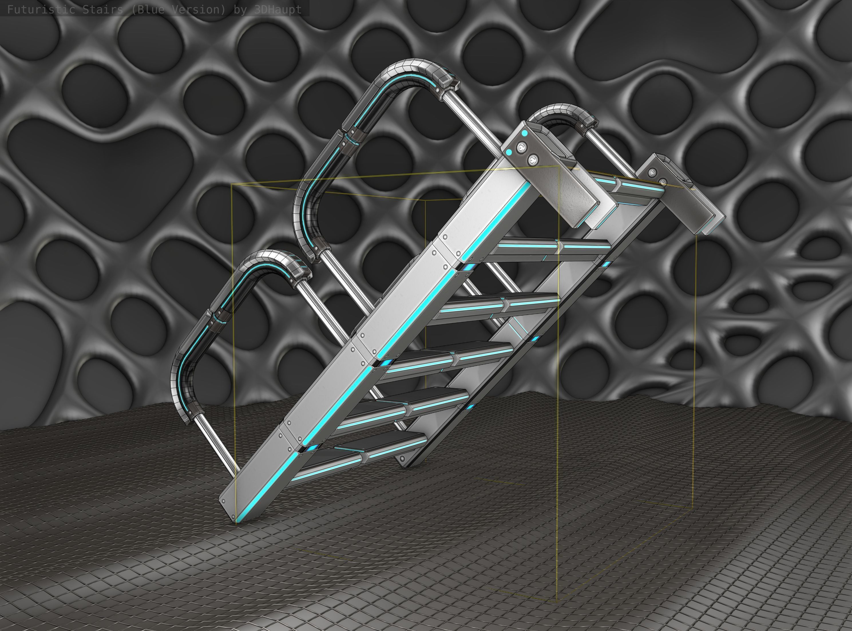 Sci-Fi Stairs - 26- Silver Blue Neon Light Version Low-poly 3D model_11