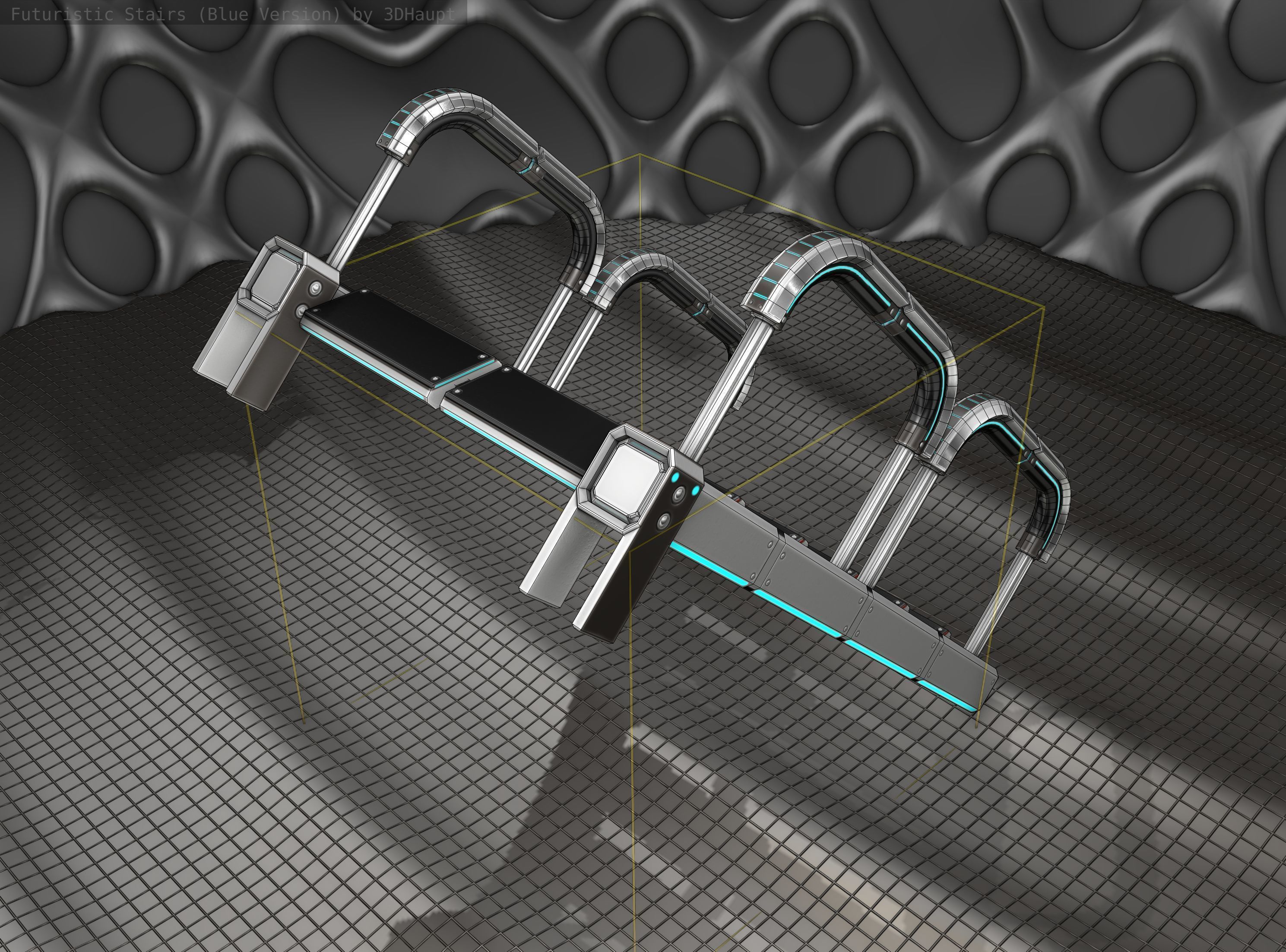 Sci-Fi Stairs - 26- Silver Blue Neon Light Version Low-poly 3D model_5