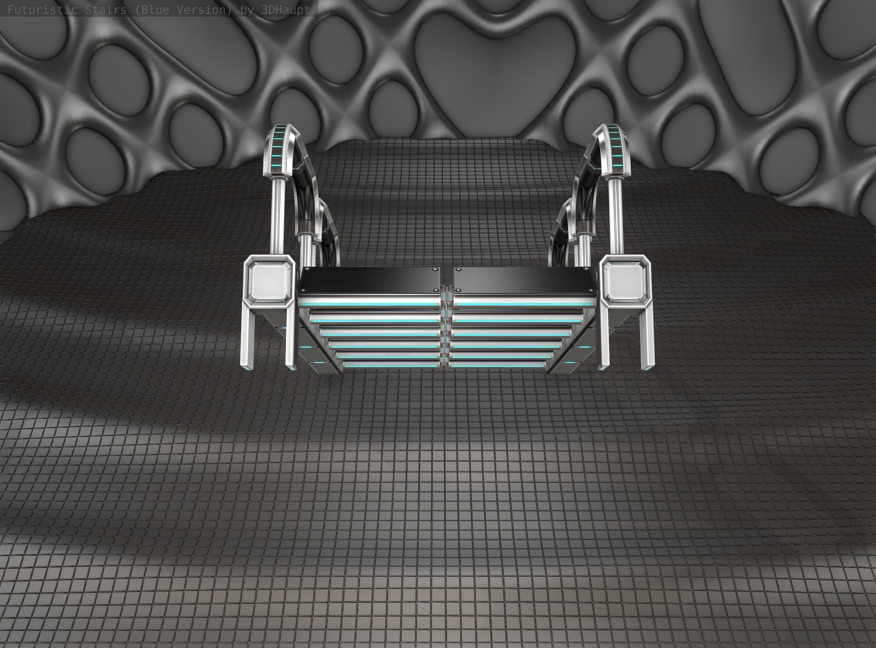 Sci-Fi Stairs - 26- Silver Blue Neon Light Version Low-poly 3D model_4