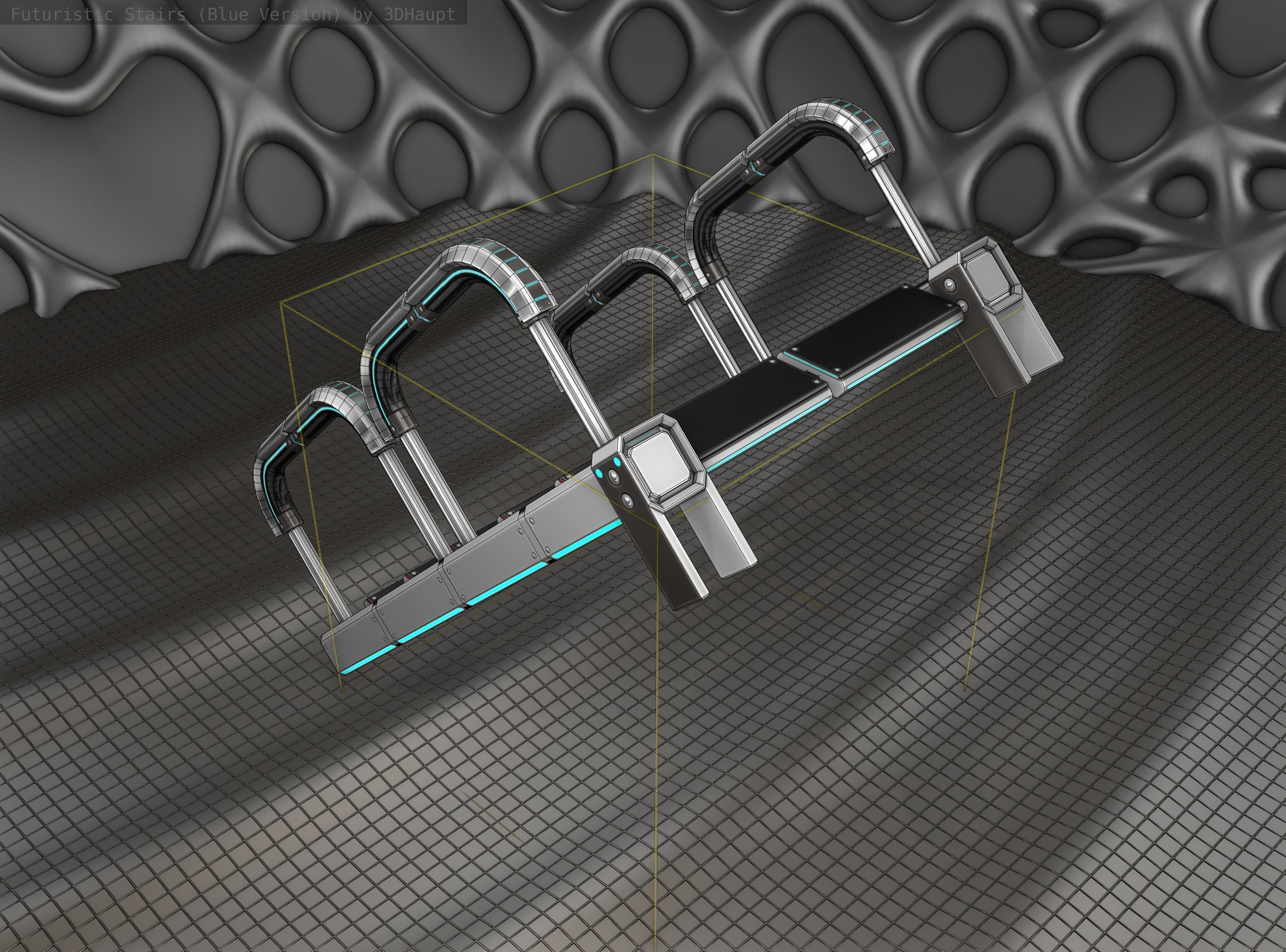 Sci-Fi Stairs - 26- Silver Blue Neon Light Version Low-poly 3D model_3