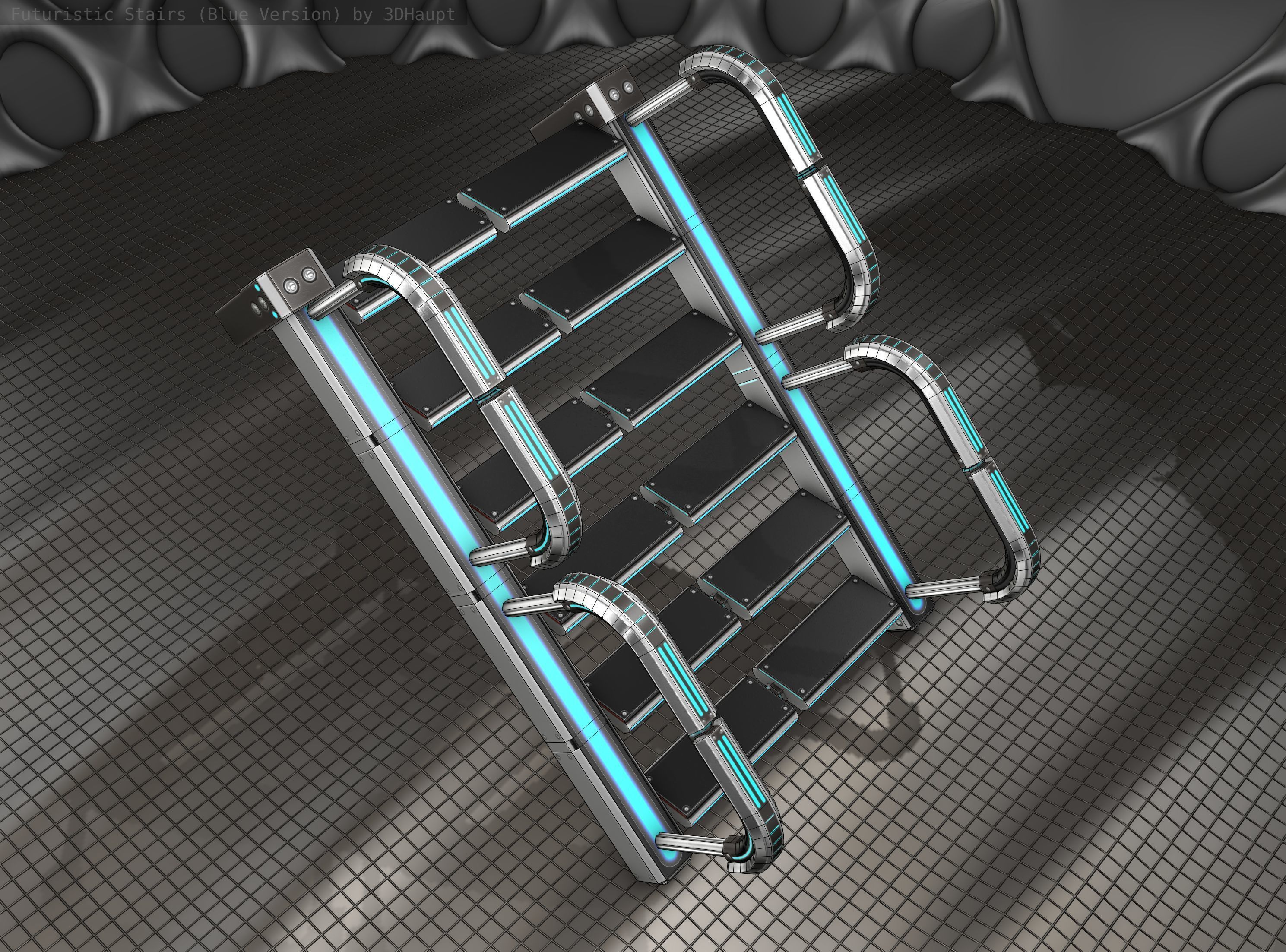 Sci-Fi Stairs - 26- Silver Blue Neon Light Version Low-poly 3D model_20