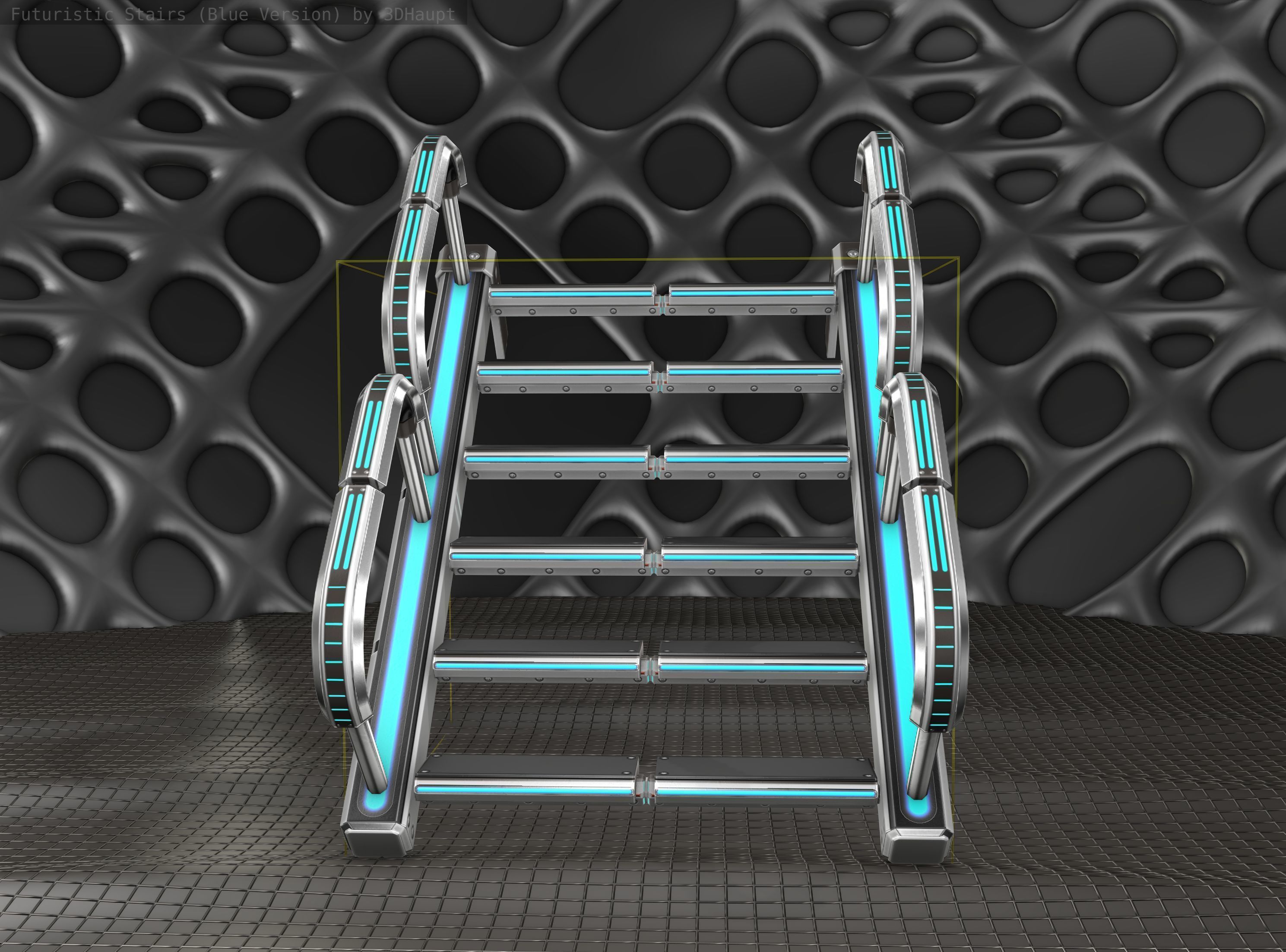 Sci-Fi Stairs - 26- Silver Blue Neon Light Version Low-poly 3D model_15