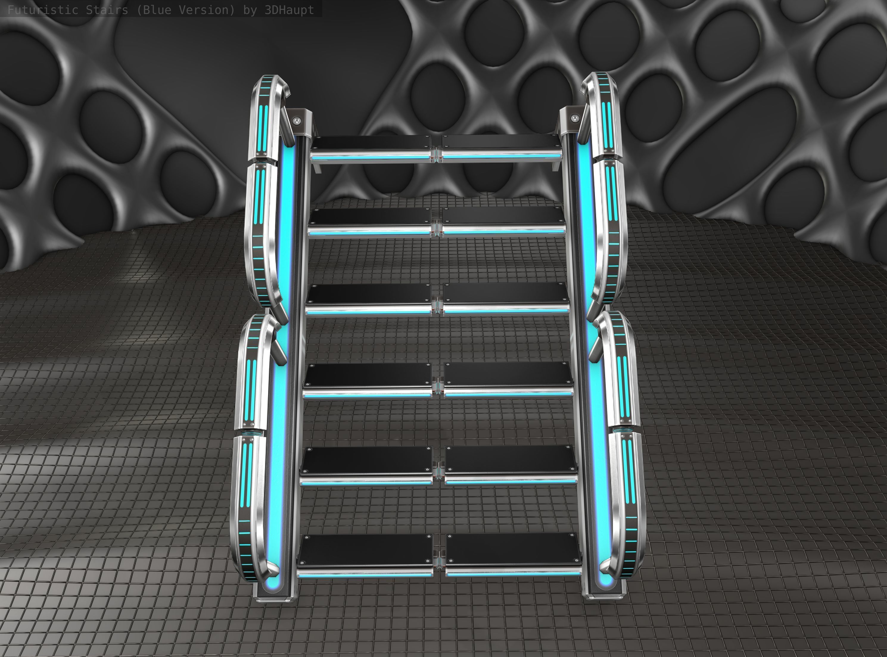 Sci-Fi Stairs - 26- Silver Blue Neon Light Version Low-poly 3D model_8