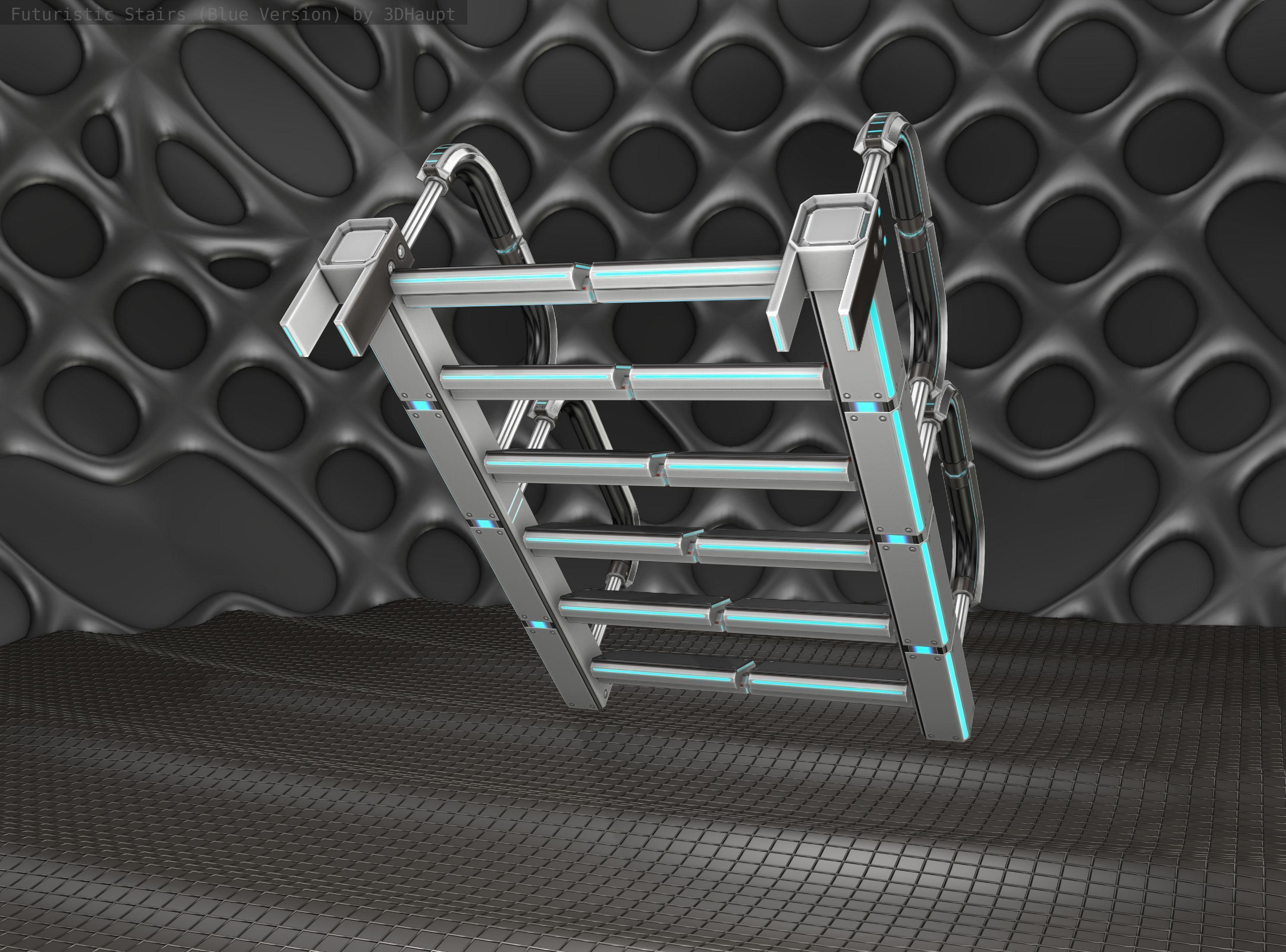 Sci-Fi Stairs - 26- Silver Blue Neon Light Version Low-poly 3D model_12