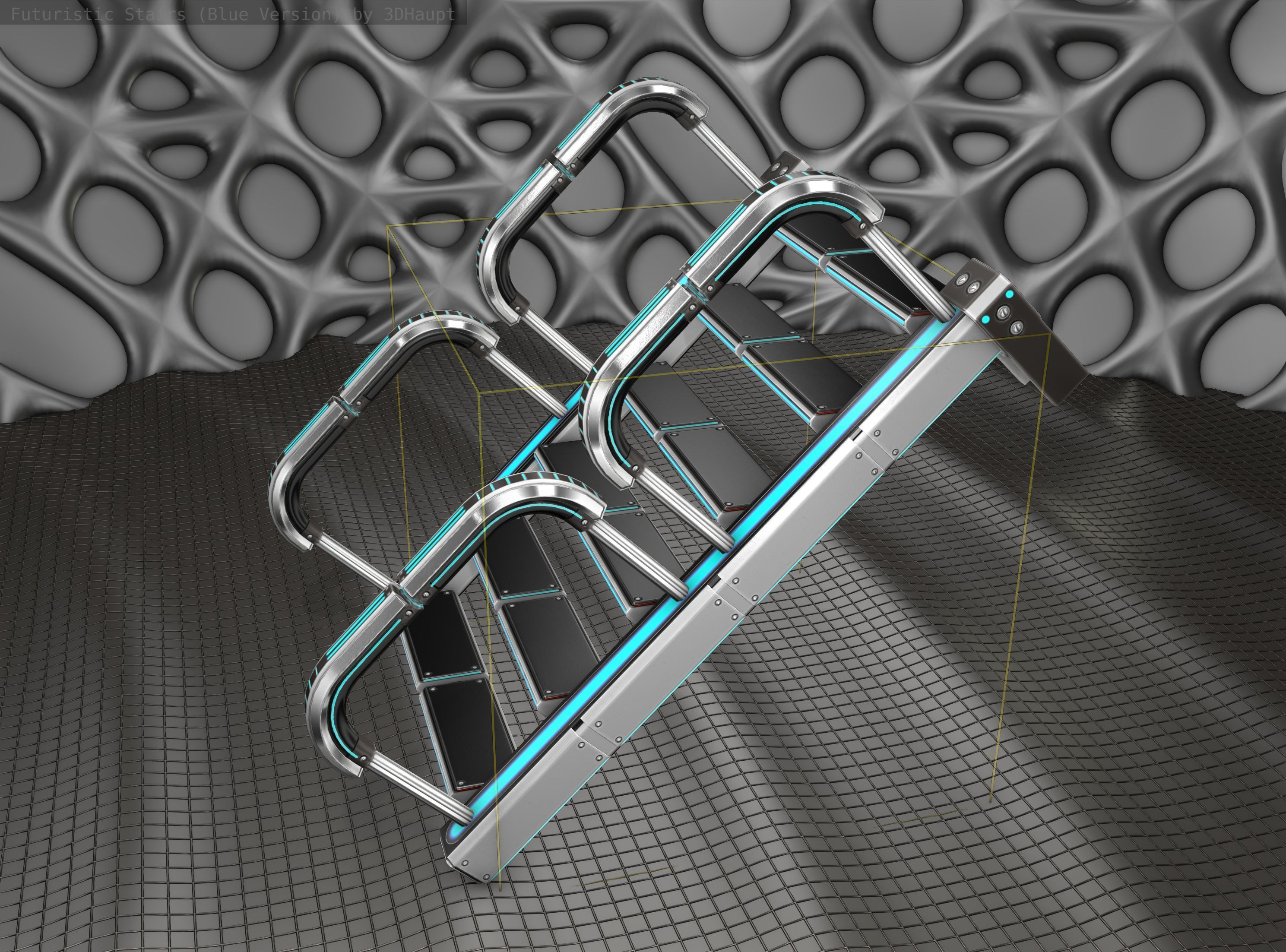 Sci-Fi Stairs - 26- Silver Blue Neon Light Version Low-poly 3D model_25
