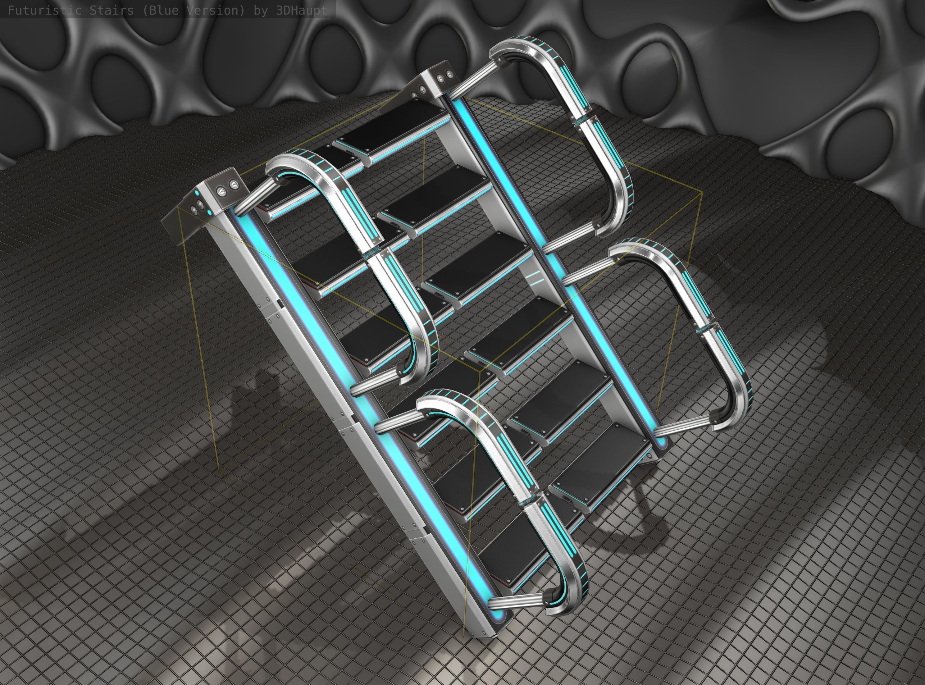 Sci-Fi Stairs - 26- Silver Blue Neon Light Version Low-poly 3D model_21