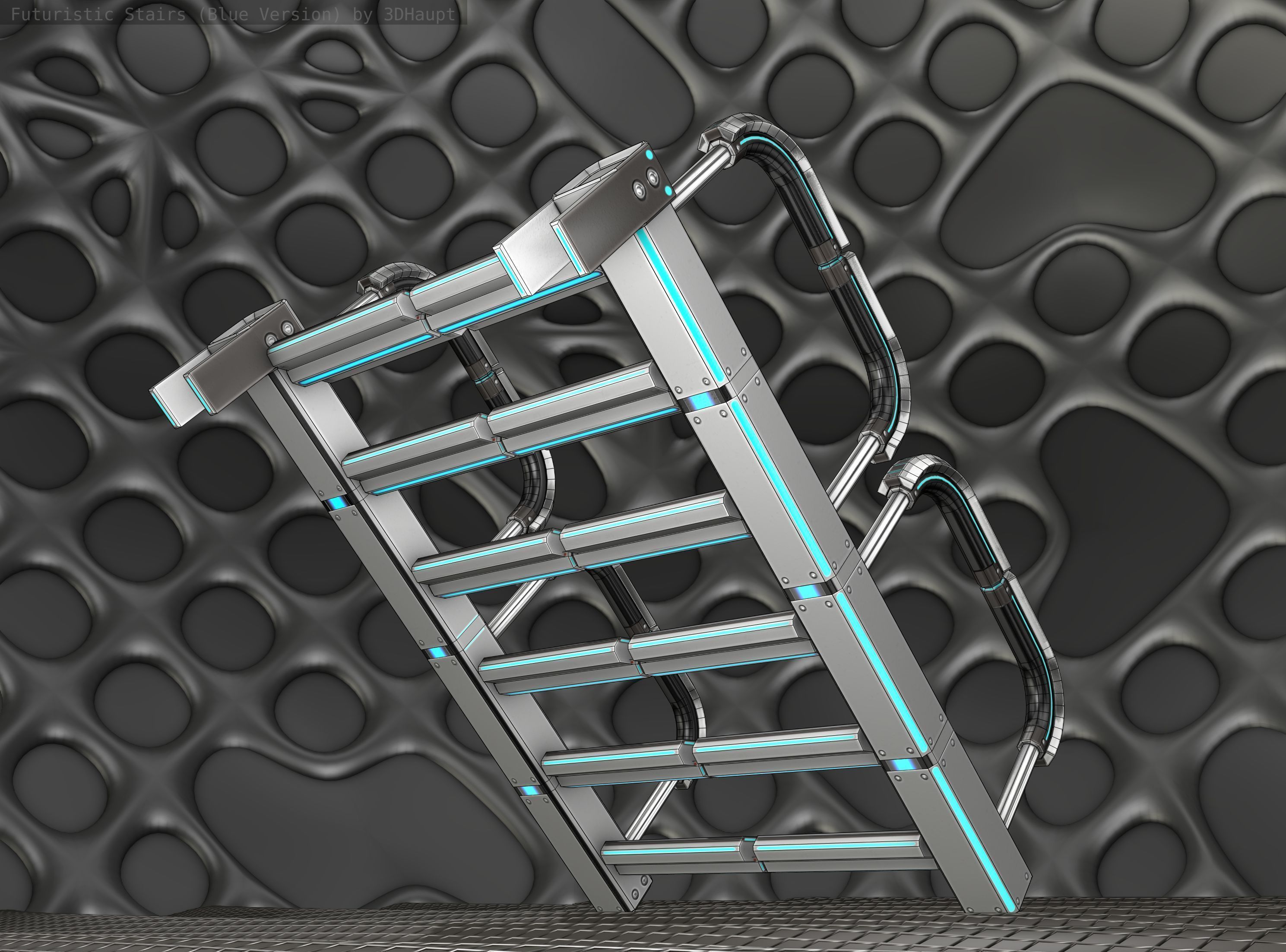 Sci-Fi Stairs - 26- Silver Blue Neon Light Version Low-poly 3D model_22