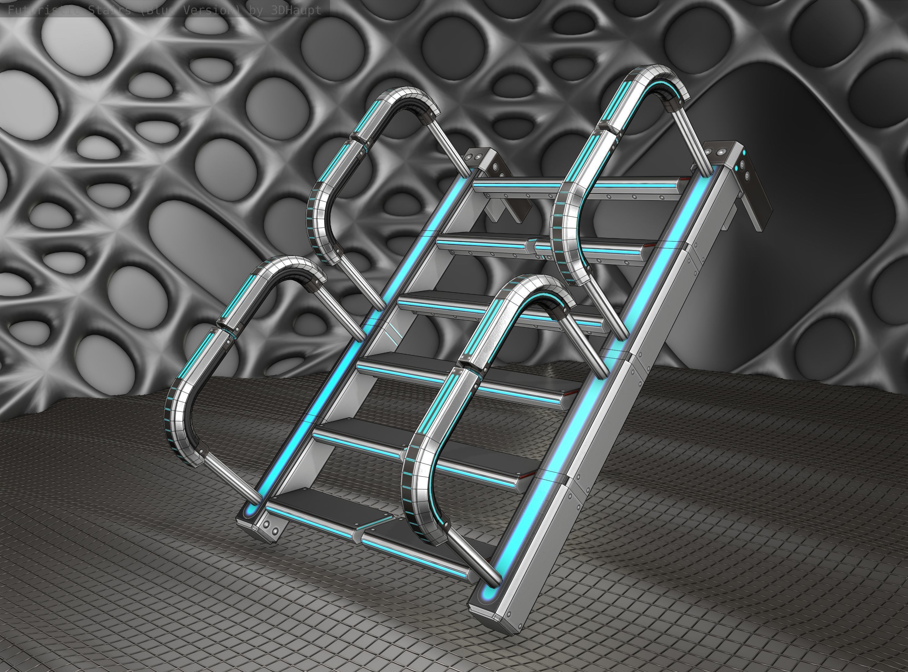 Sci-Fi Stairs - 26- Silver Blue Neon Light Version Low-poly 3D model_24