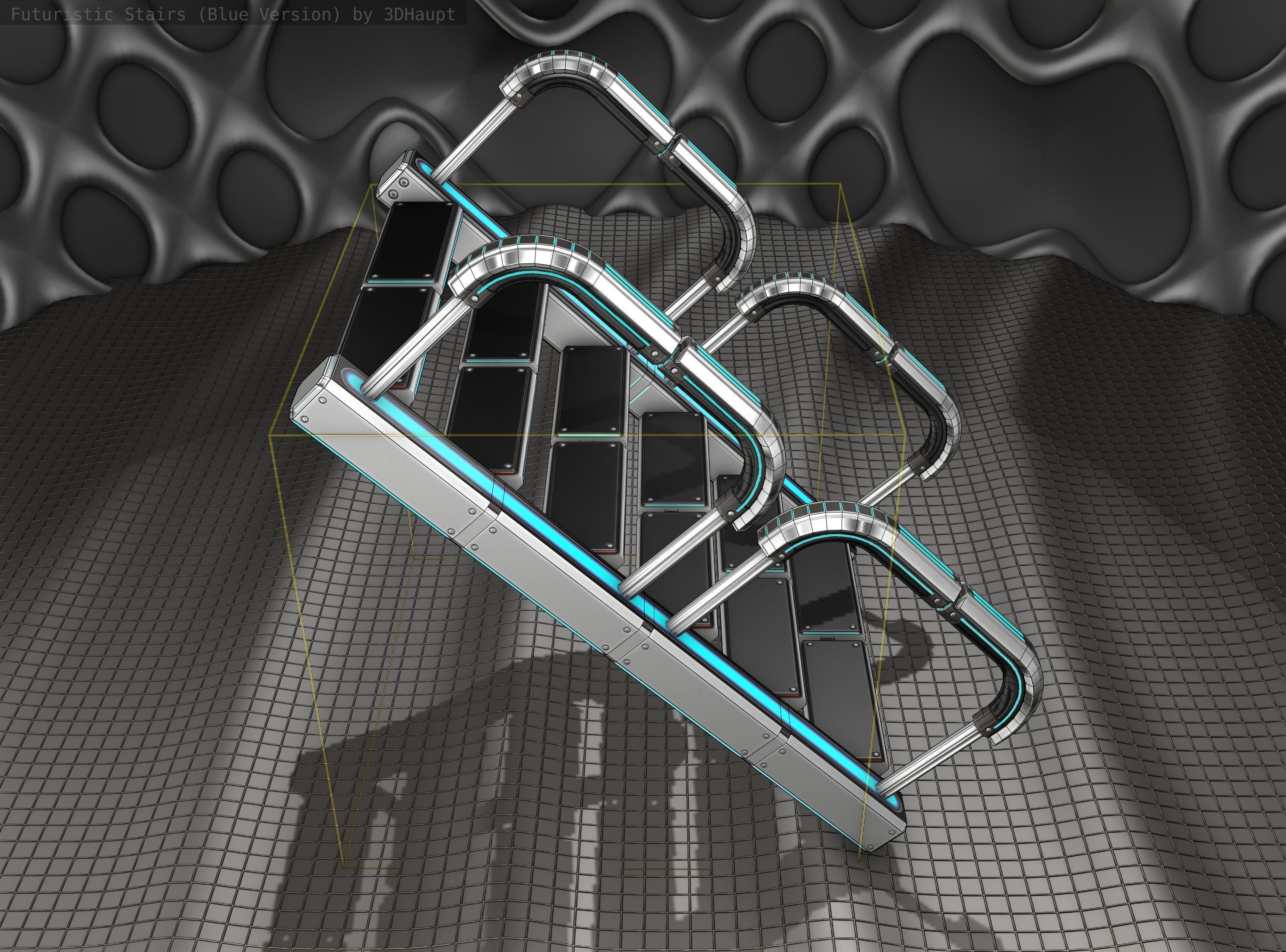 Sci-Fi Stairs - 27 - Silver Blue Neon Light Version Low-poly 3D model_7