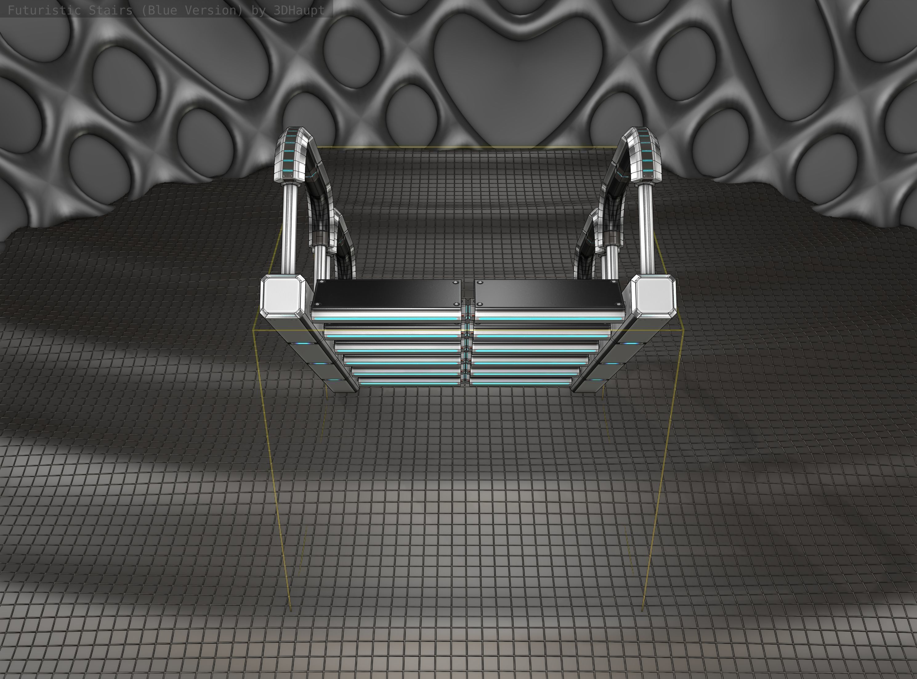 Sci-Fi Stairs - 27 - Silver Blue Neon Light Version Low-poly 3D model_5