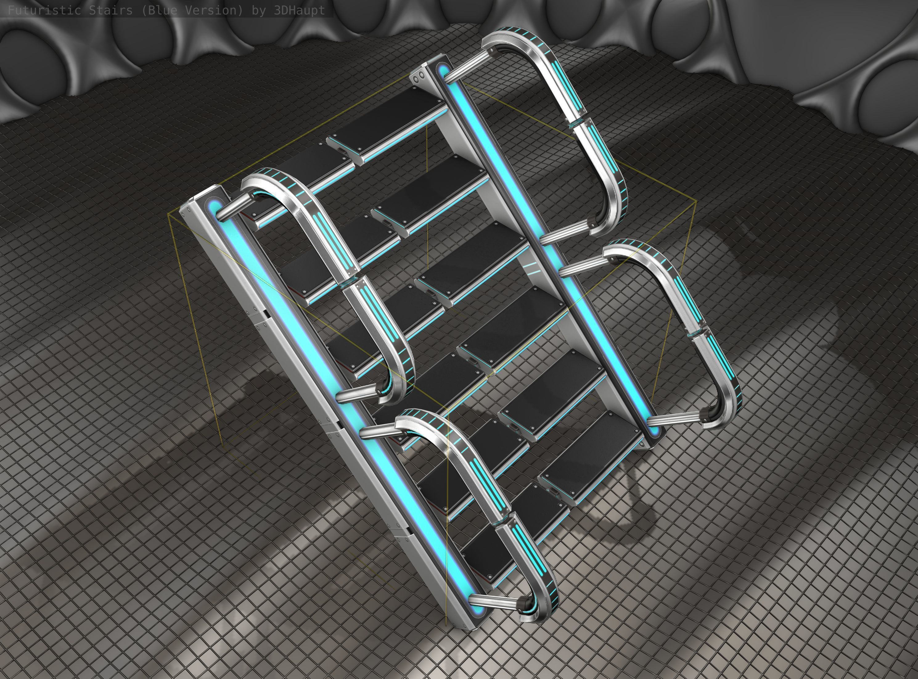 Sci-Fi Stairs - 27 - Silver Blue Neon Light Version Low-poly 3D model_20