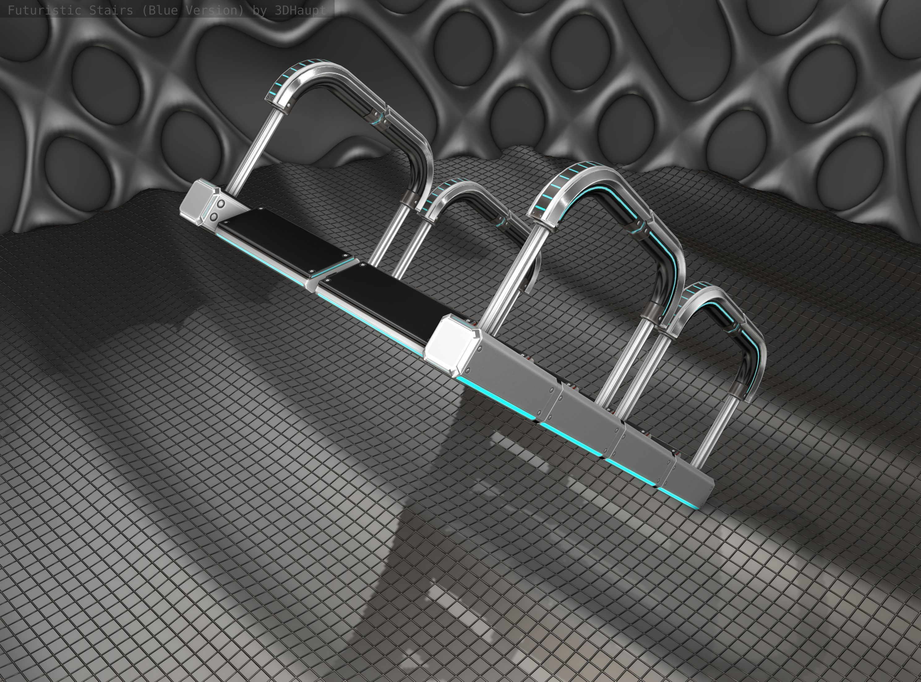 Sci-Fi Stairs - 27 - Silver Blue Neon Light Version Low-poly 3D model_6