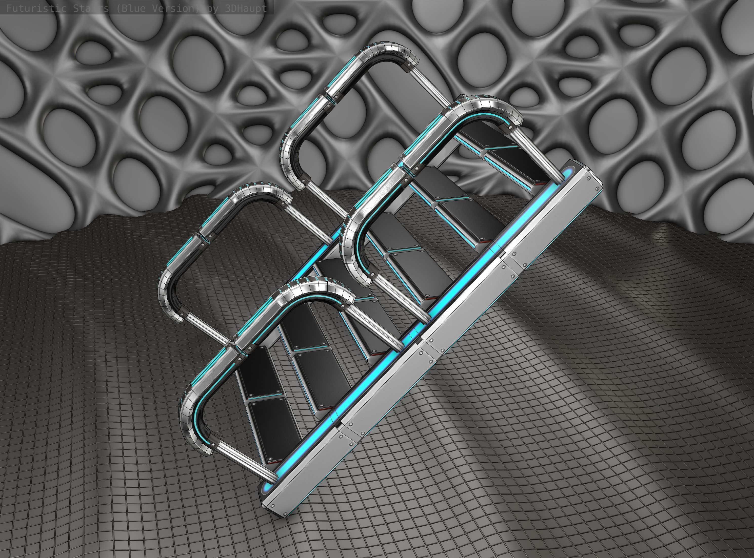Sci-Fi Stairs - 27 - Silver Blue Neon Light Version Low-poly 3D model_25