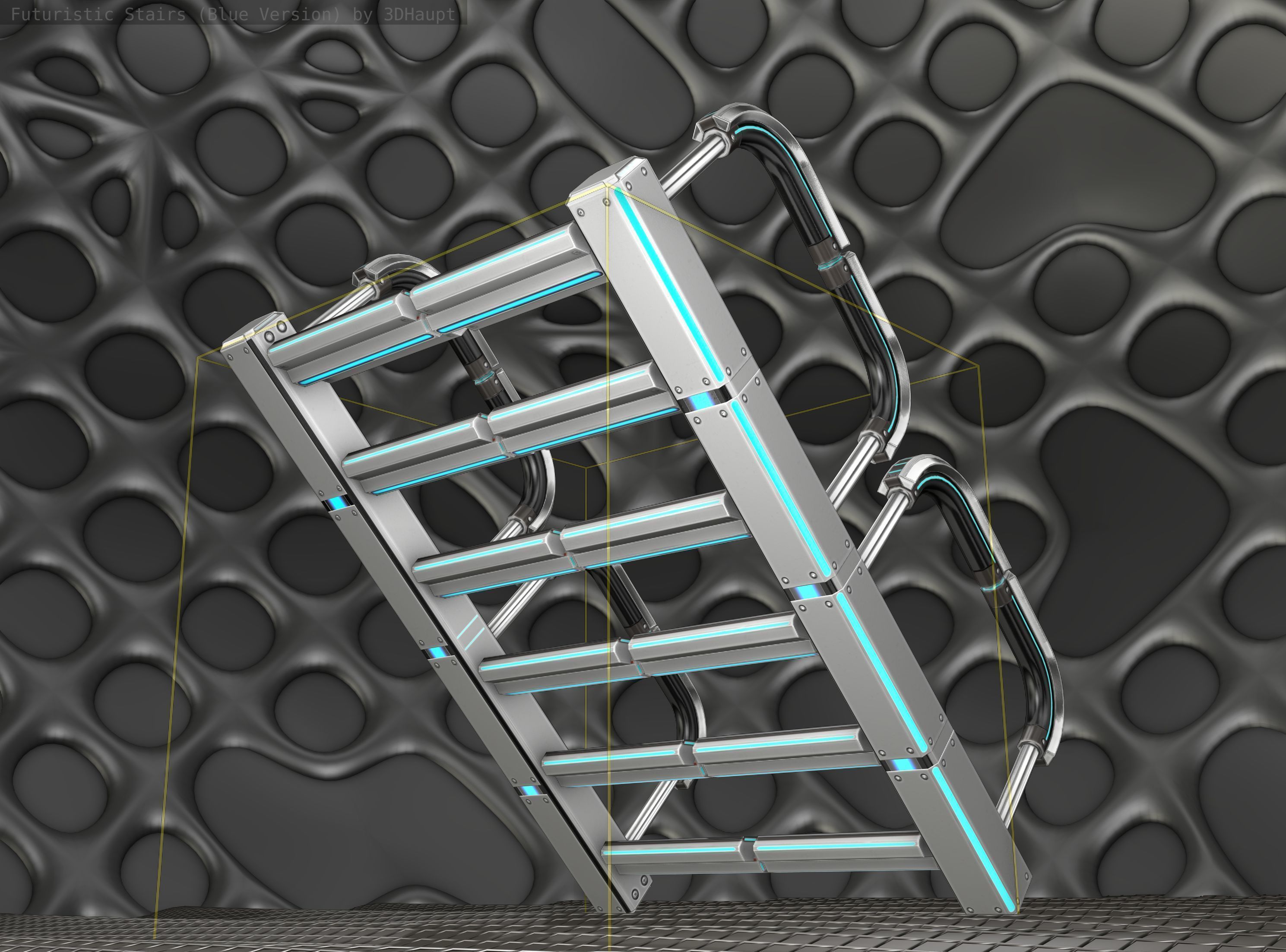 Sci-Fi Stairs - 27 - Silver Blue Neon Light Version Low-poly 3D model_22