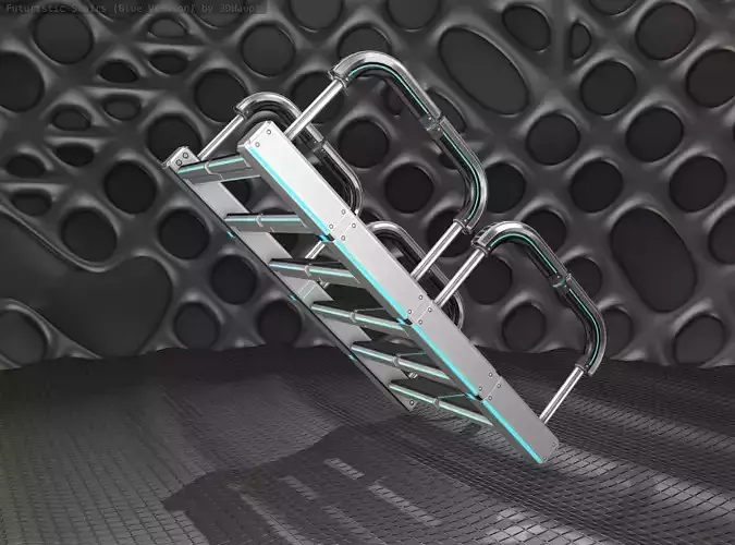 Sci-Fi Stairs - 27 - Silver Blue Neon Light Version