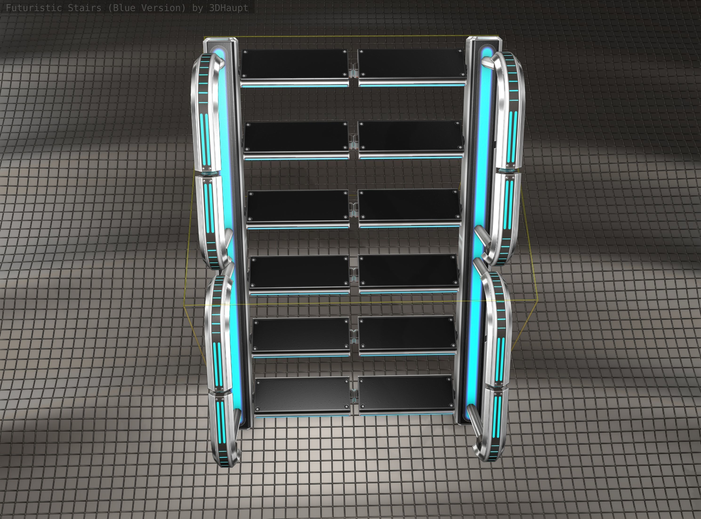 Sci-Fi Stairs - 27 - Silver Blue Neon Light Version Low-poly 3D model_16