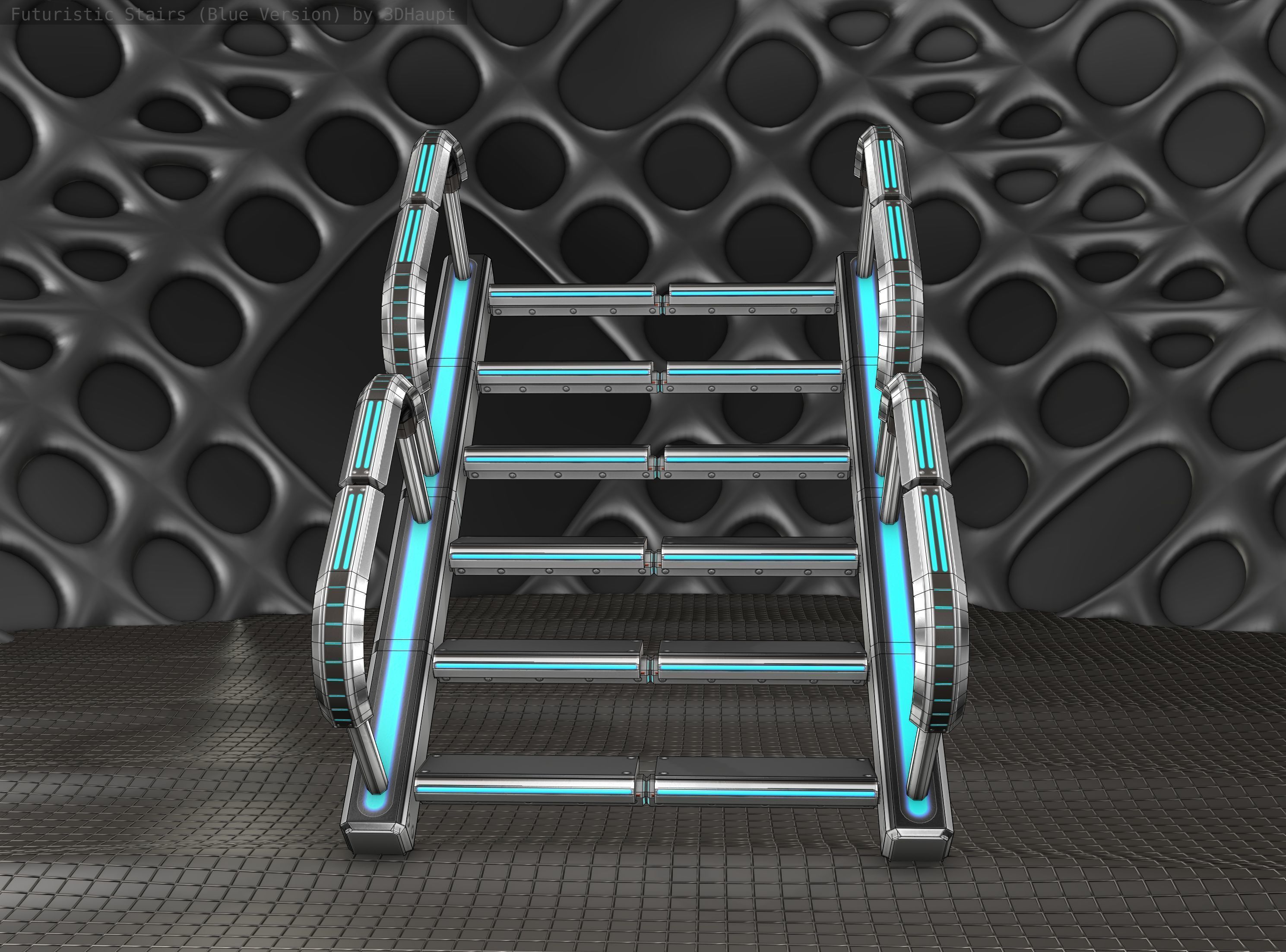Sci-Fi Stairs - 27 - Silver Blue Neon Light Version Low-poly 3D model_15