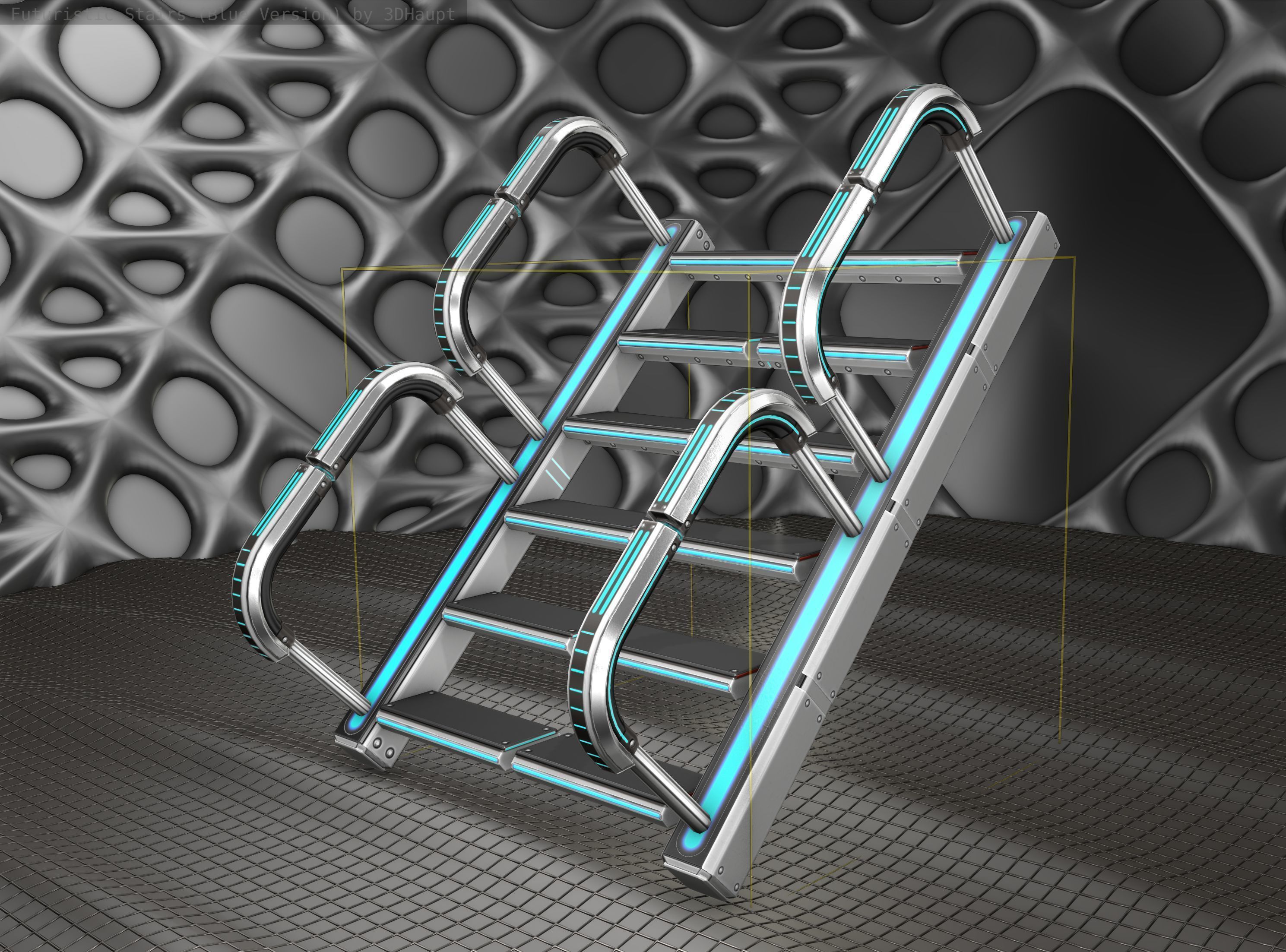 Sci-Fi Stairs - 27 - Silver Blue Neon Light Version Low-poly 3D model_24
