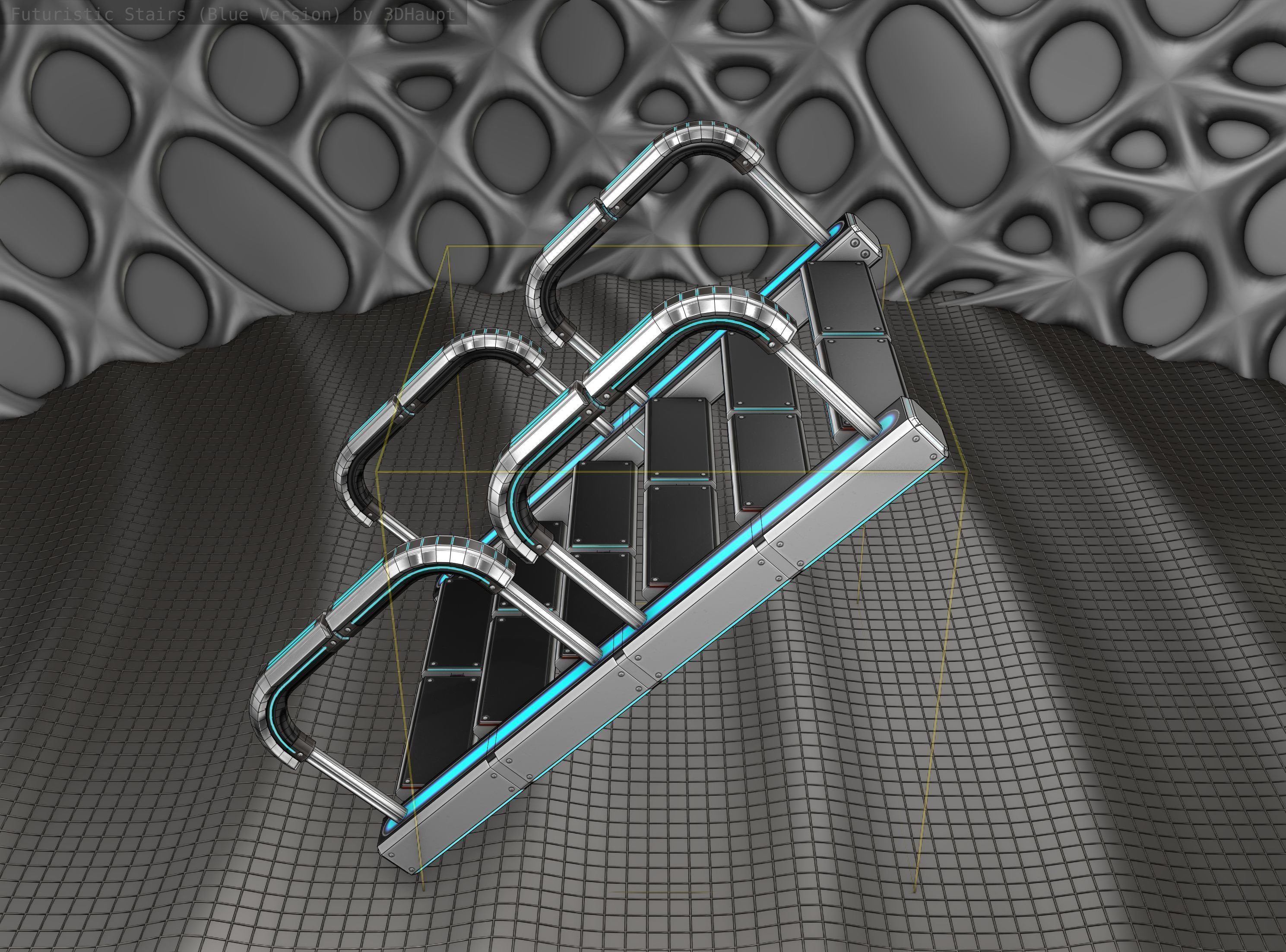 Sci-Fi Stairs - 27 - Silver Blue Neon Light Version Low-poly 3D model_3