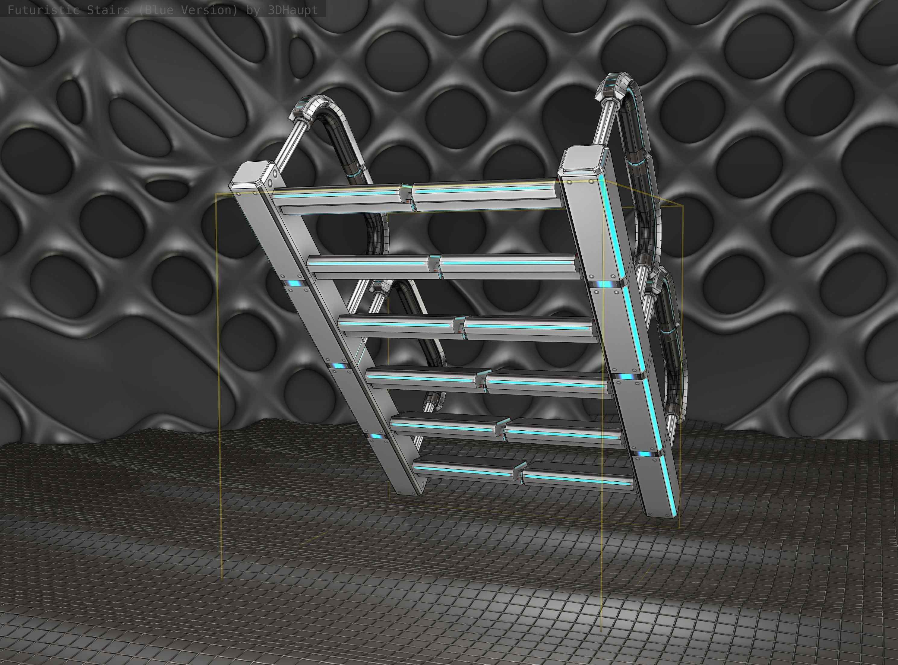 Sci-Fi Stairs - 27 - Silver Blue Neon Light Version Low-poly 3D model_13