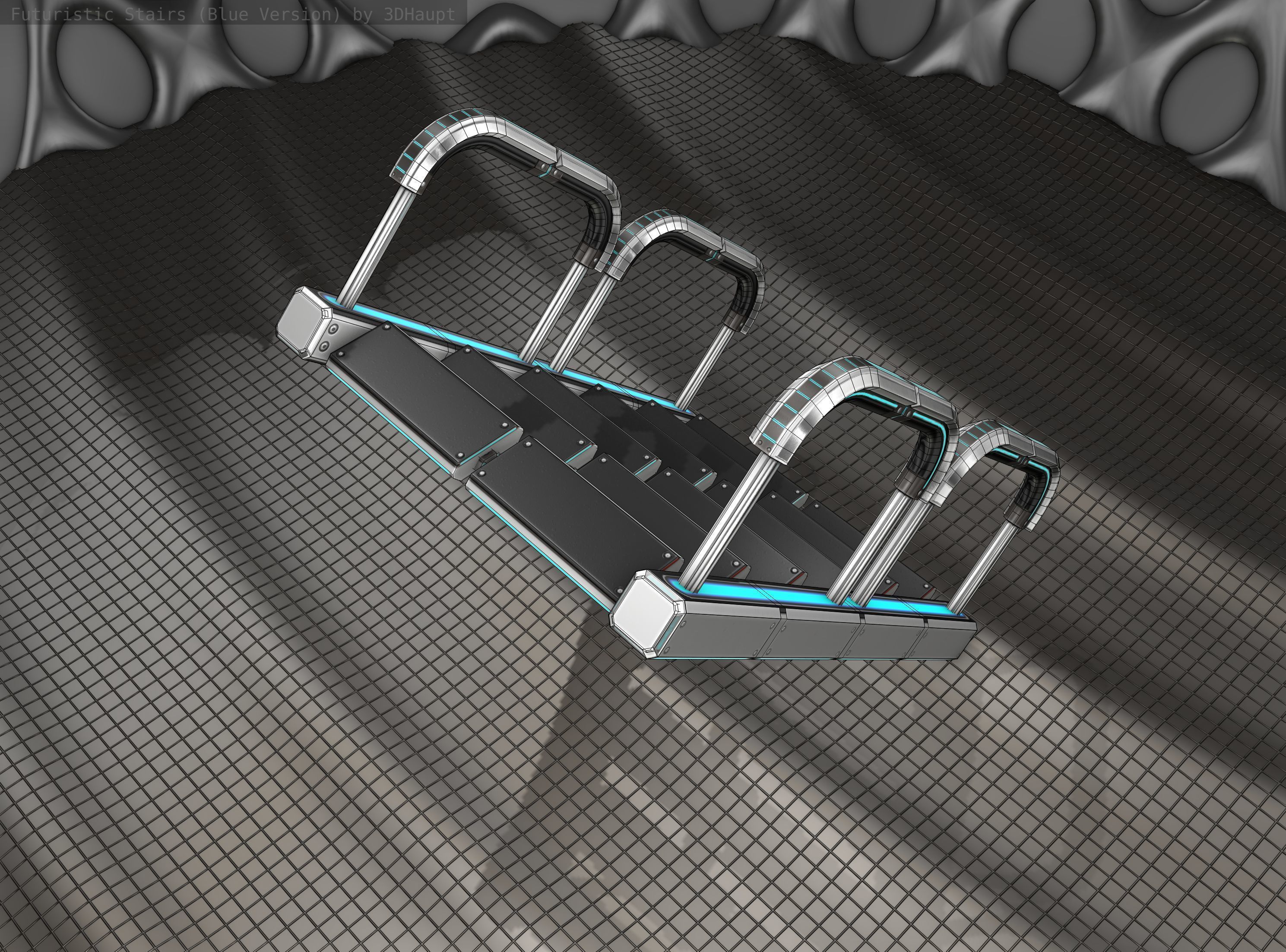 Sci-Fi Stairs - 27 - Silver Blue Neon Light Version Low-poly 3D model_19