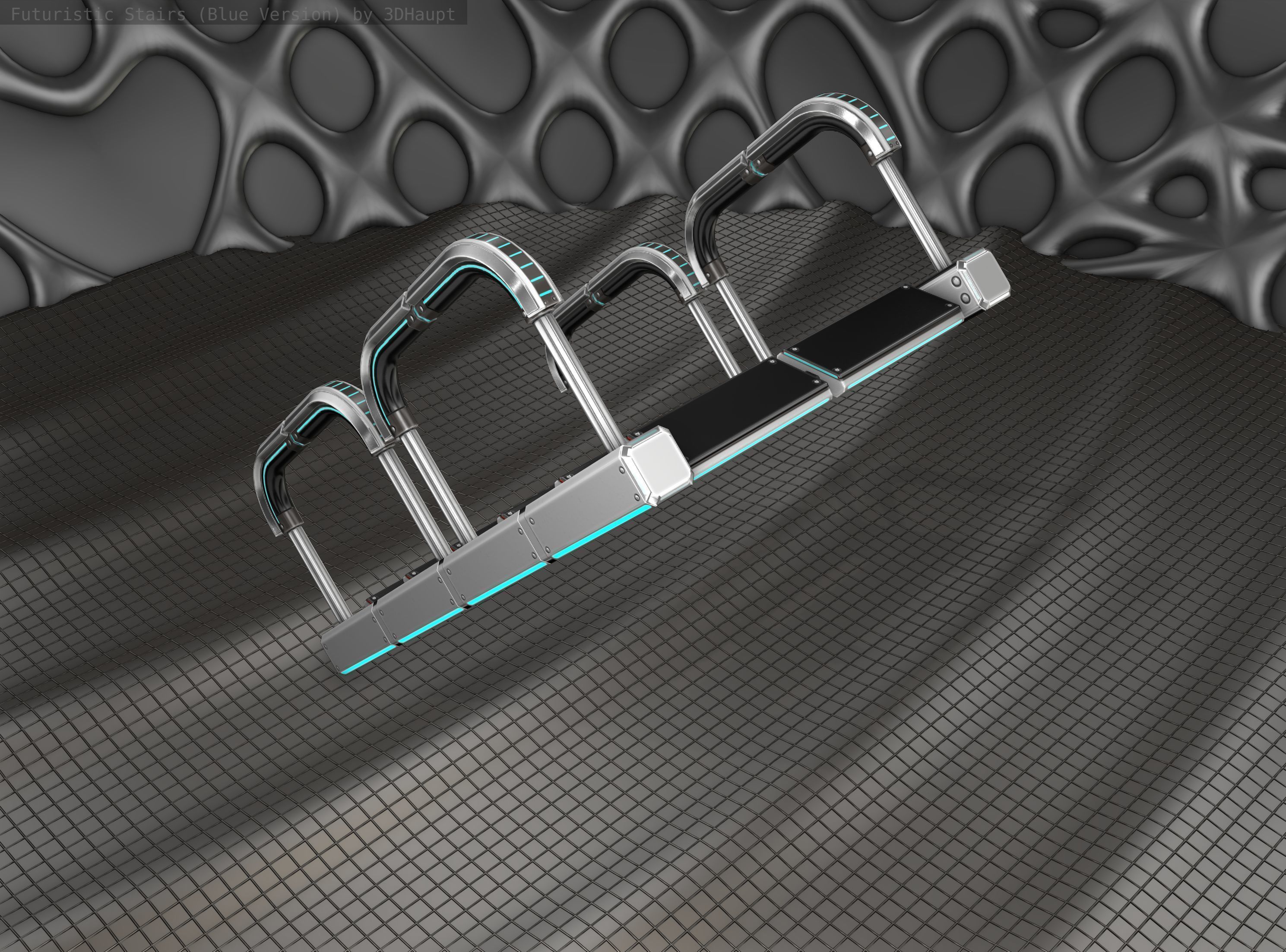 Sci-Fi Stairs - 27 - Silver Blue Neon Light Version Low-poly 3D model_4