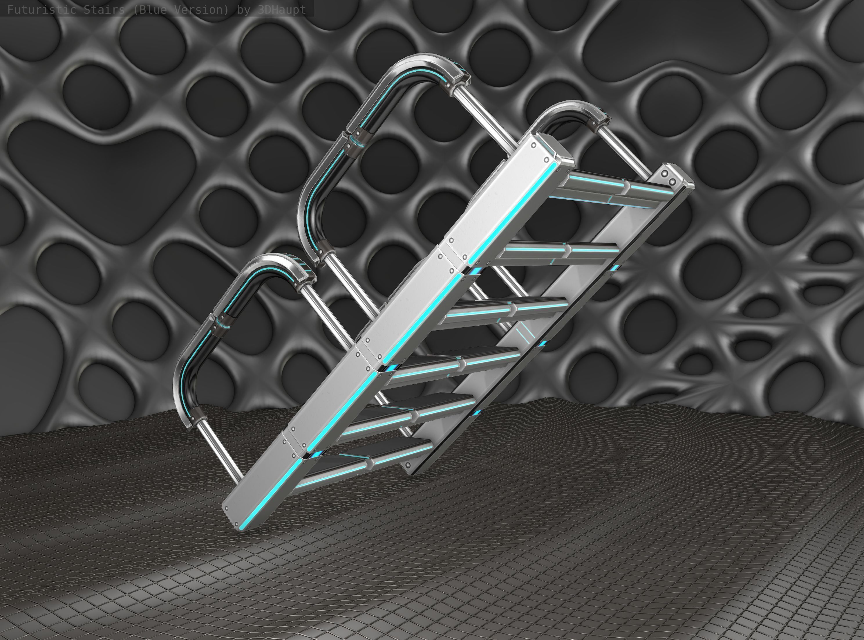 Sci-Fi Stairs - 27 - Silver Blue Neon Light Version Low-poly 3D model_12