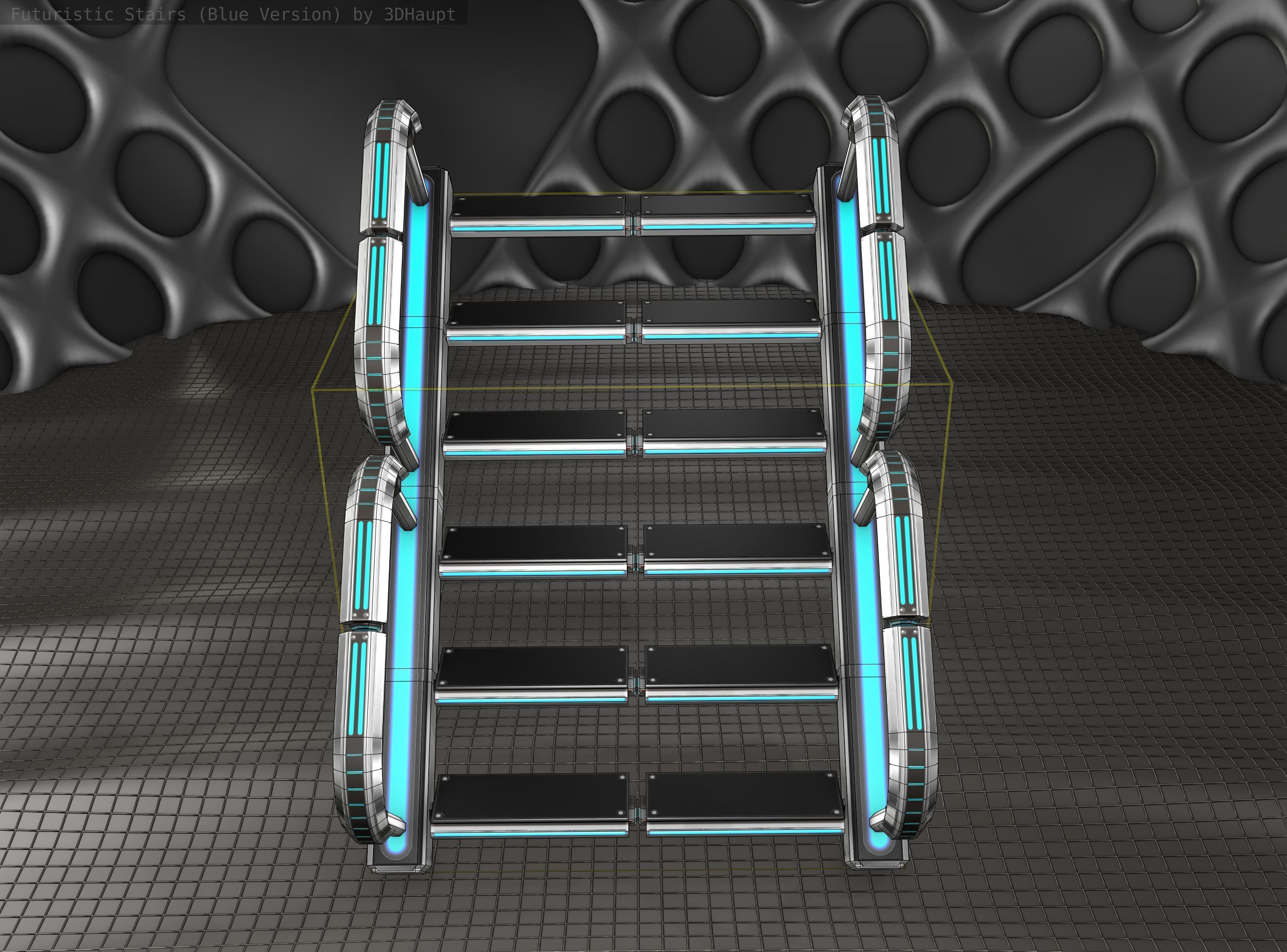 Sci-Fi Stairs - 27 - Silver Blue Neon Light Version Low-poly 3D model_9