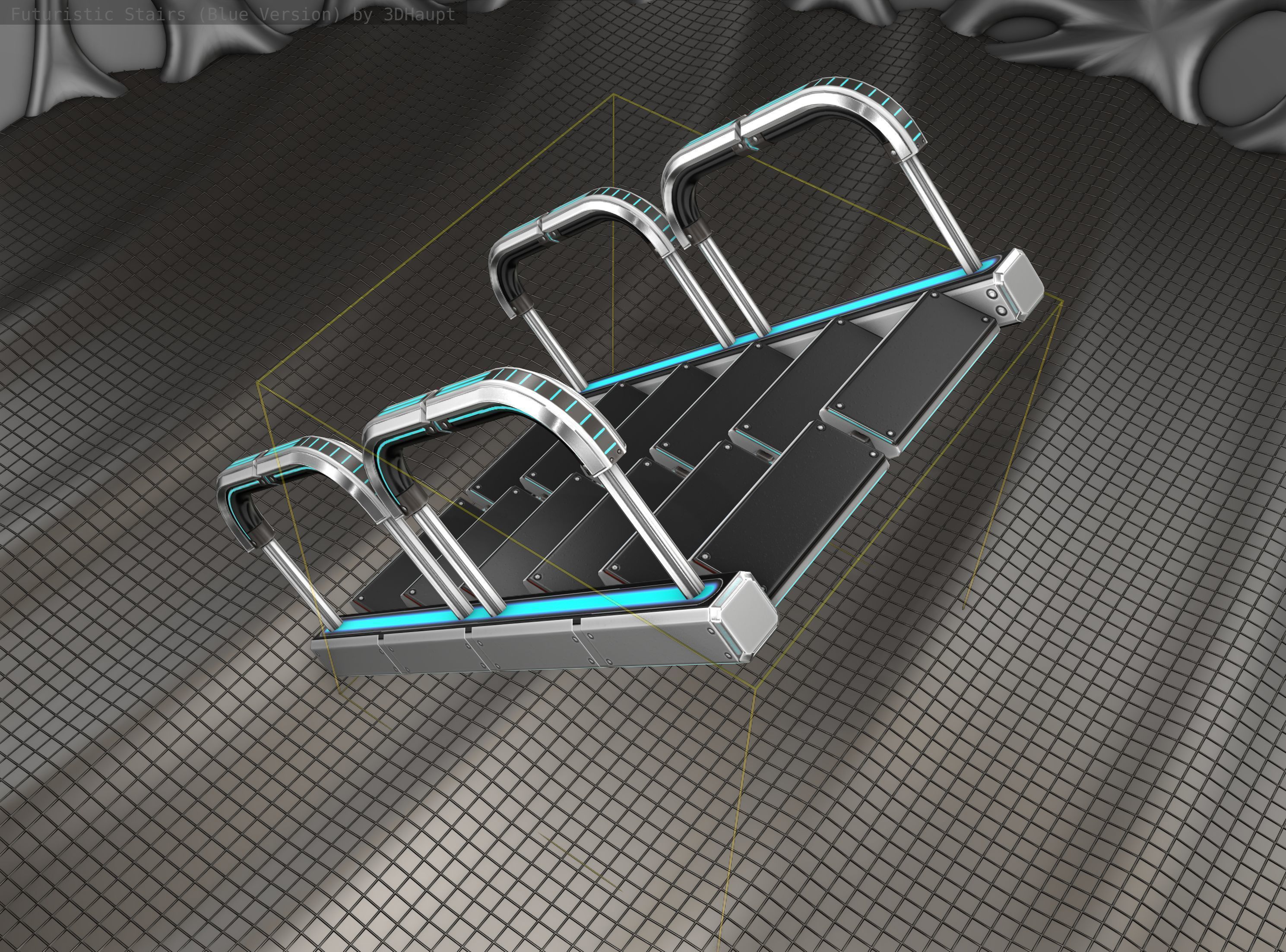 Sci-Fi Stairs - 27 - Silver Blue Neon Light Version Low-poly 3D model_18