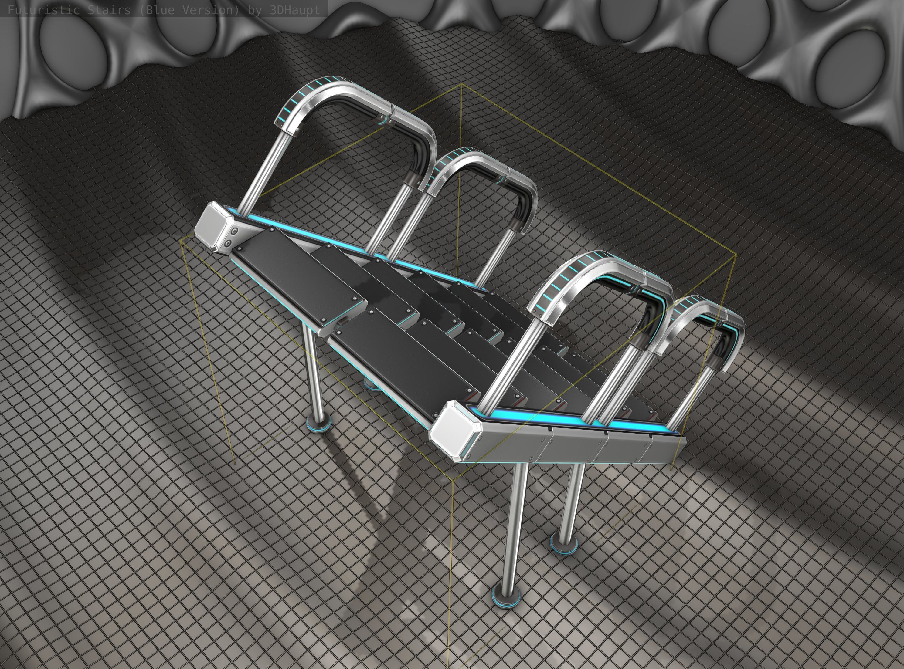 Sci-Fi Stairs - 28 - Silver Blue Neon Light Version Low-poly 3D model_19