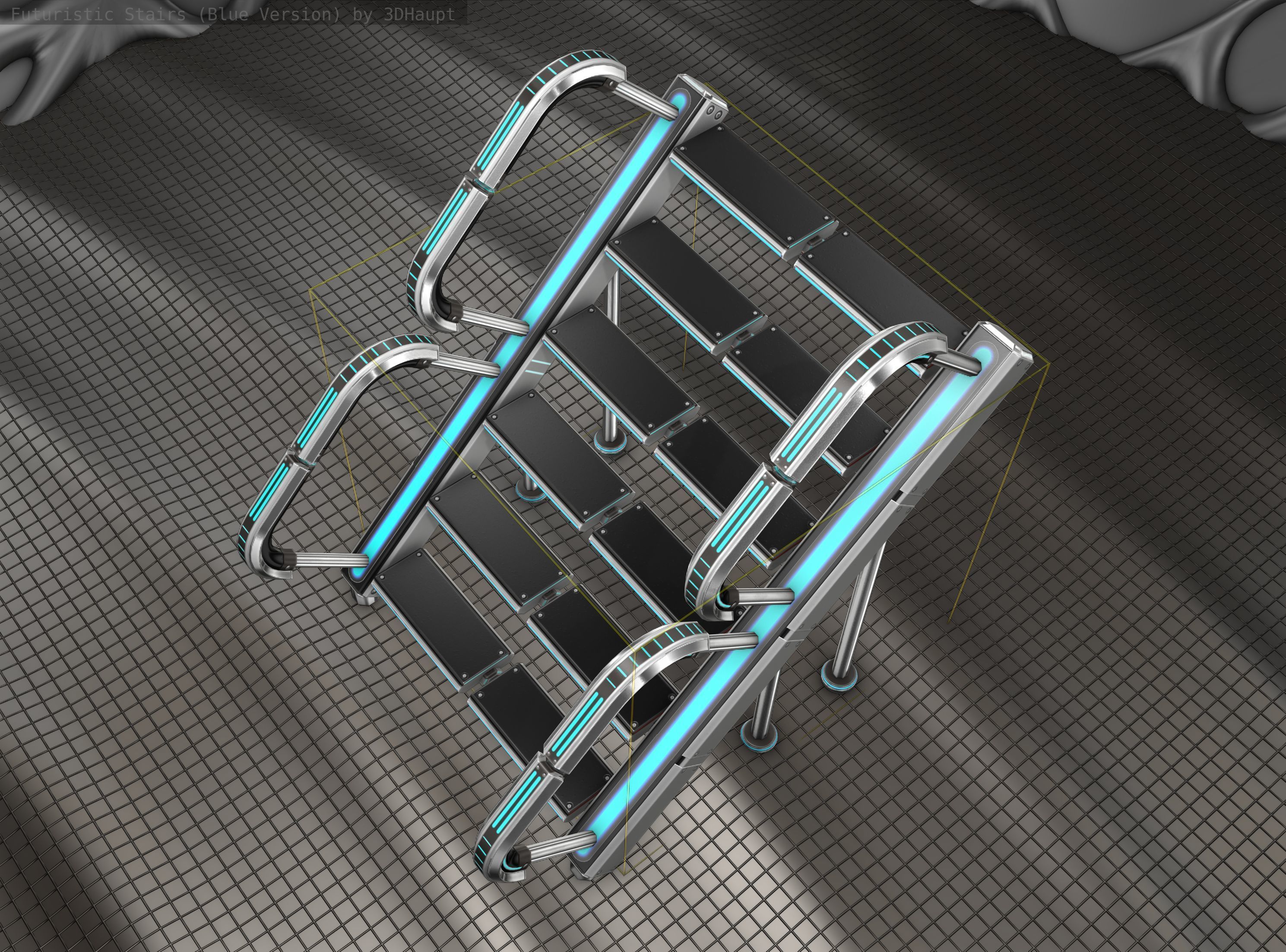 Sci-Fi Stairs - 28 - Silver Blue Neon Light Version Low-poly 3D model_17