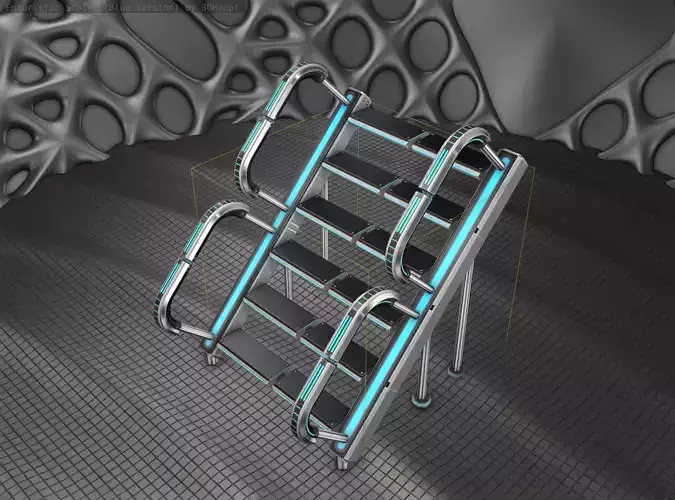 Sci-Fi Stairs - 28 - Silver Blue Neon Light Version