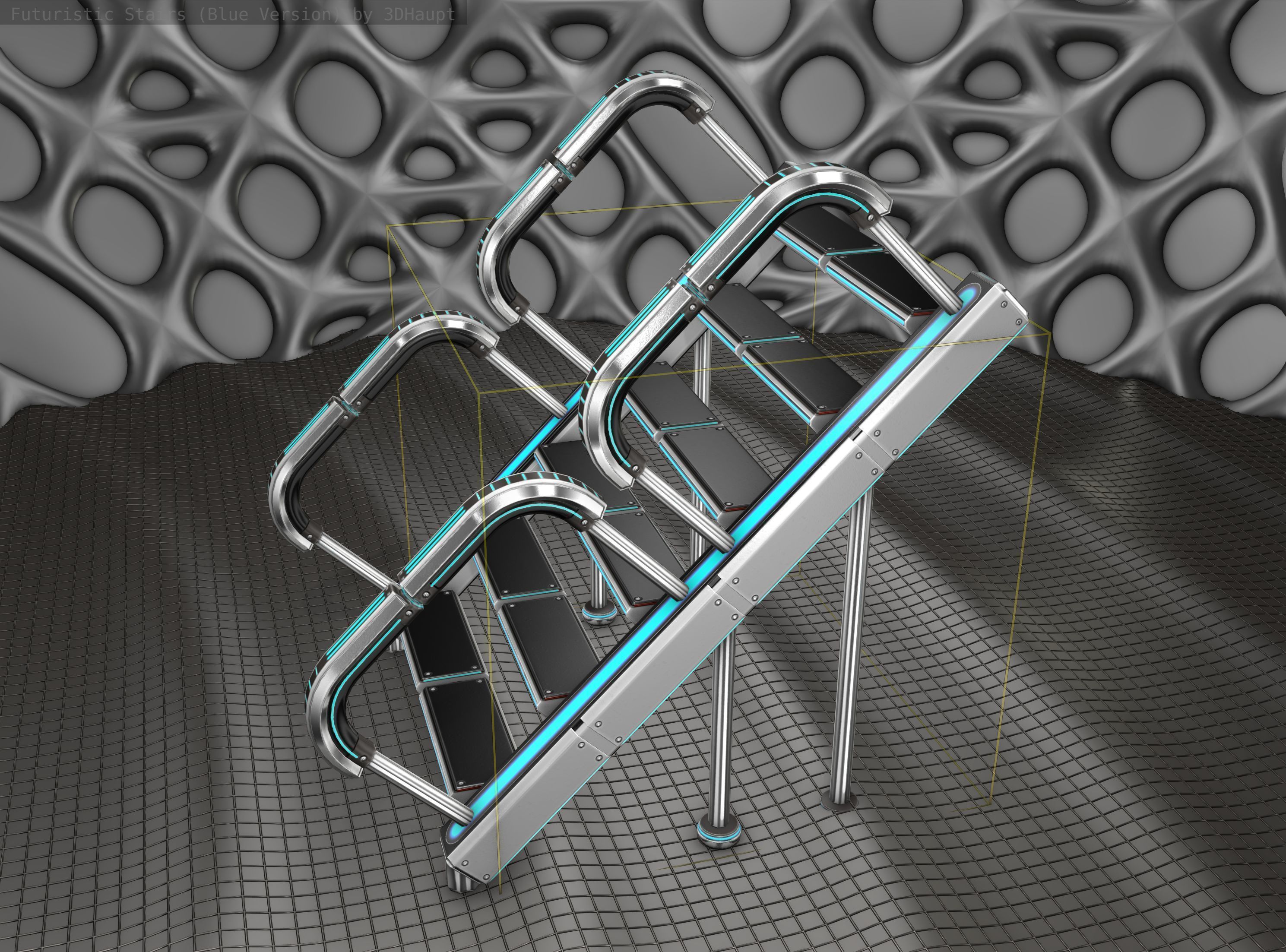 Sci-Fi Stairs - 28 - Silver Blue Neon Light Version Low-poly 3D model_25