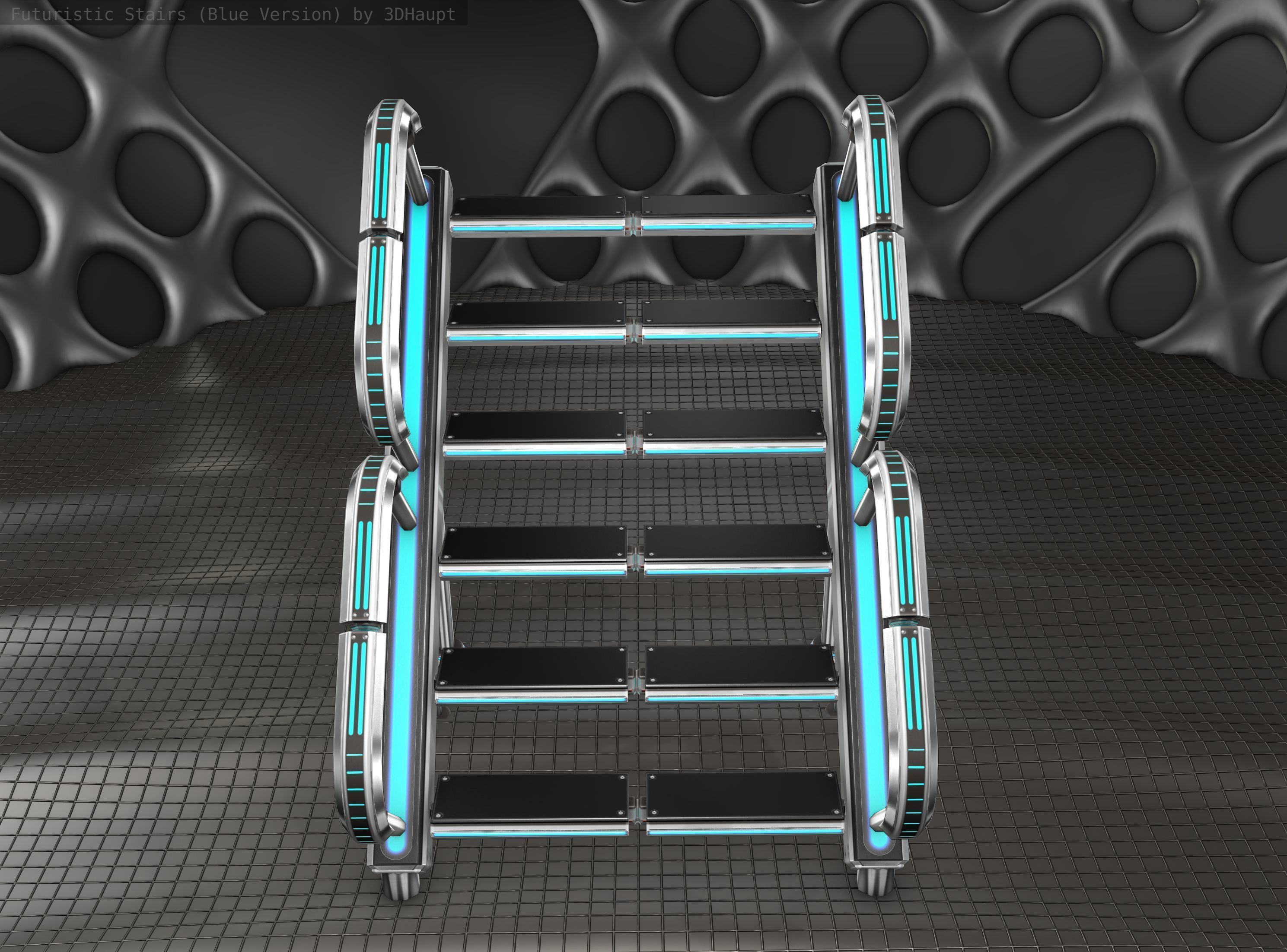 Sci-Fi Stairs - 28 - Silver Blue Neon Light Version Low-poly 3D model_8
