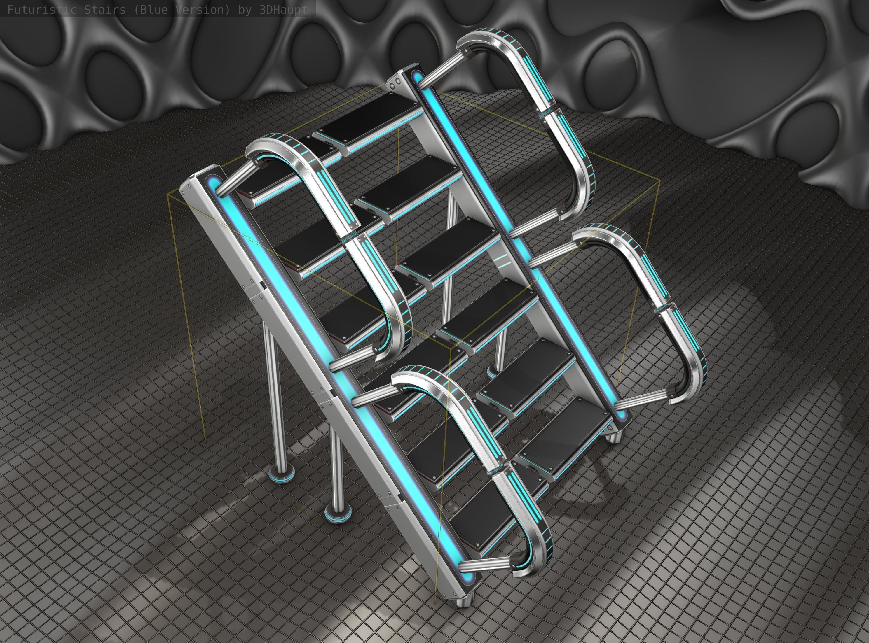Sci-Fi Stairs - 28 - Silver Blue Neon Light Version Low-poly 3D model_21