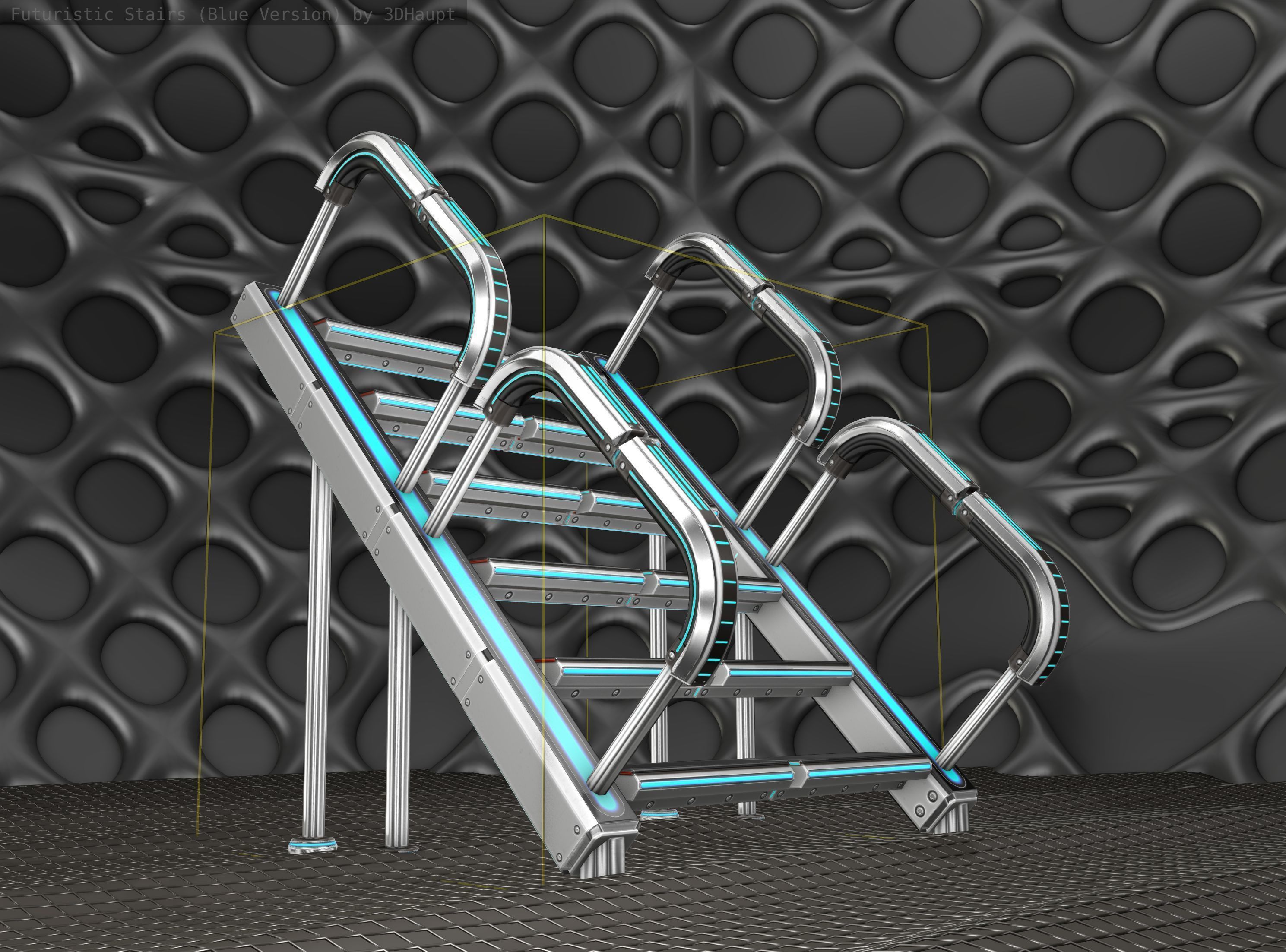 Sci-Fi Stairs - 28 - Silver Blue Neon Light Version Low-poly 3D model_23