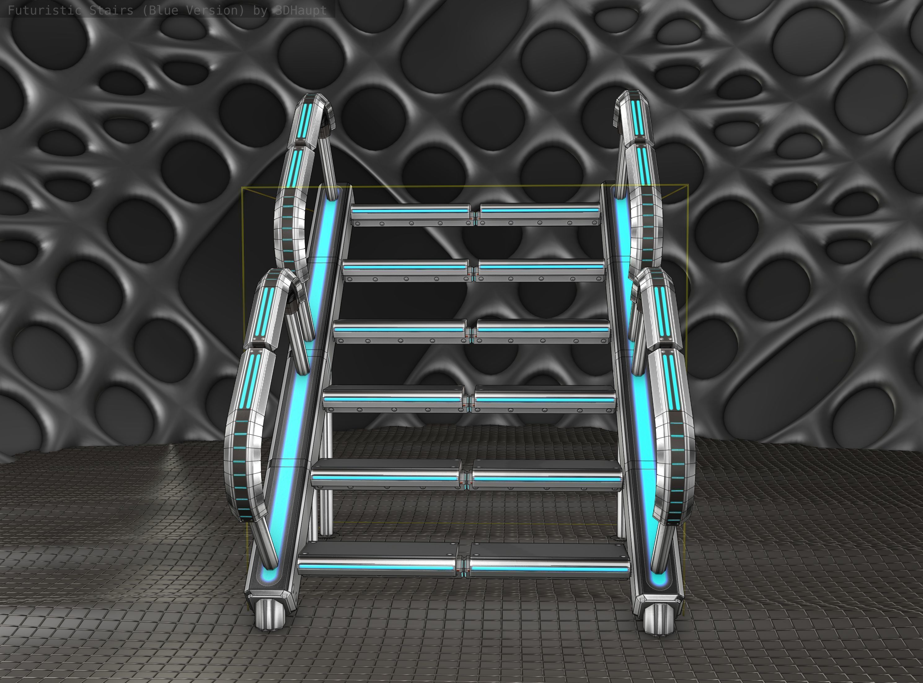 Sci-Fi Stairs - 28 - Silver Blue Neon Light Version Low-poly 3D model_15