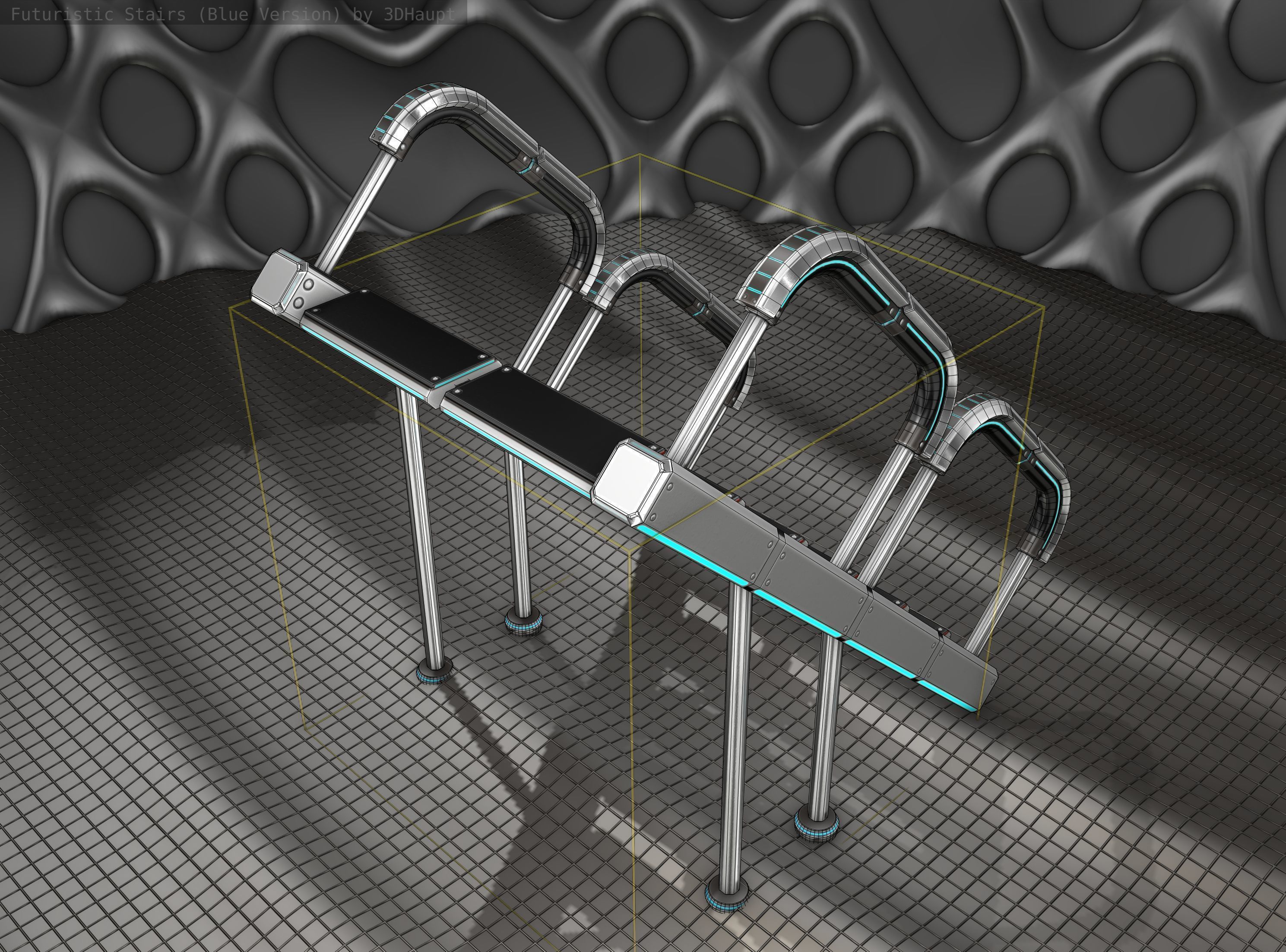 Sci-Fi Stairs - 28 - Silver Blue Neon Light Version Low-poly 3D model_5