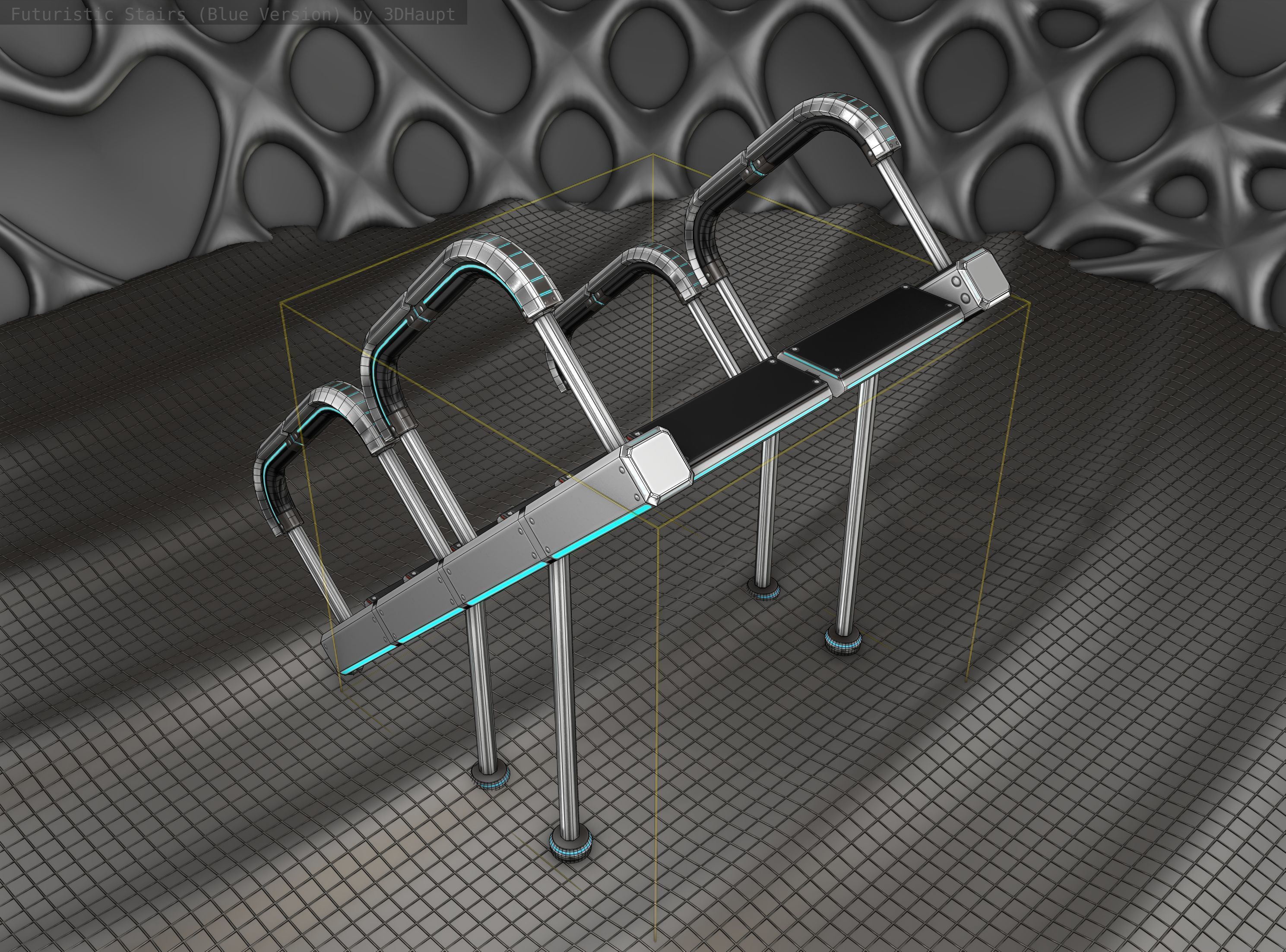 Sci-Fi Stairs - 28 - Silver Blue Neon Light Version Low-poly 3D model_3