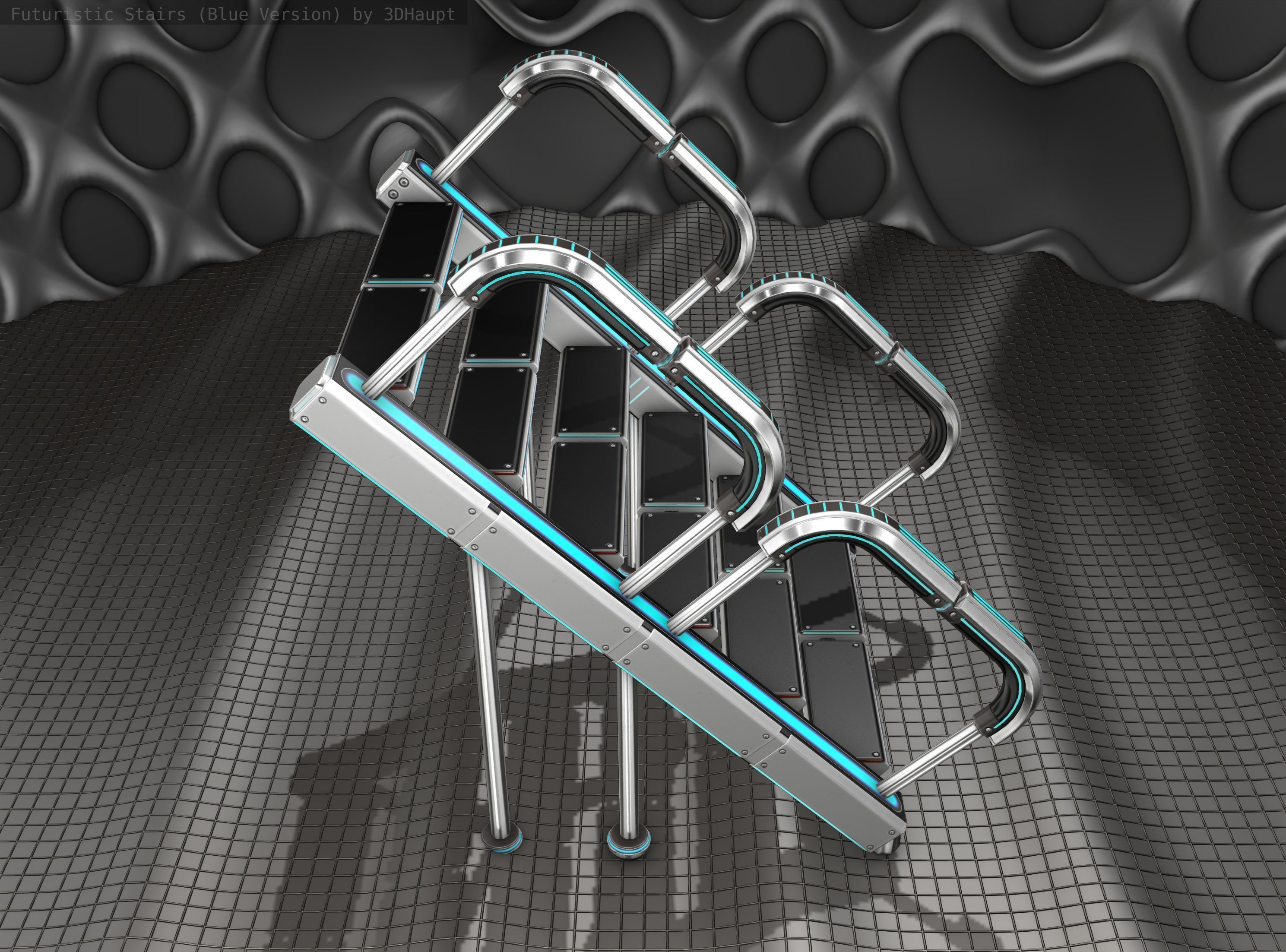 Sci-Fi Stairs - 28 - Silver Blue Neon Light Version Low-poly 3D model_6