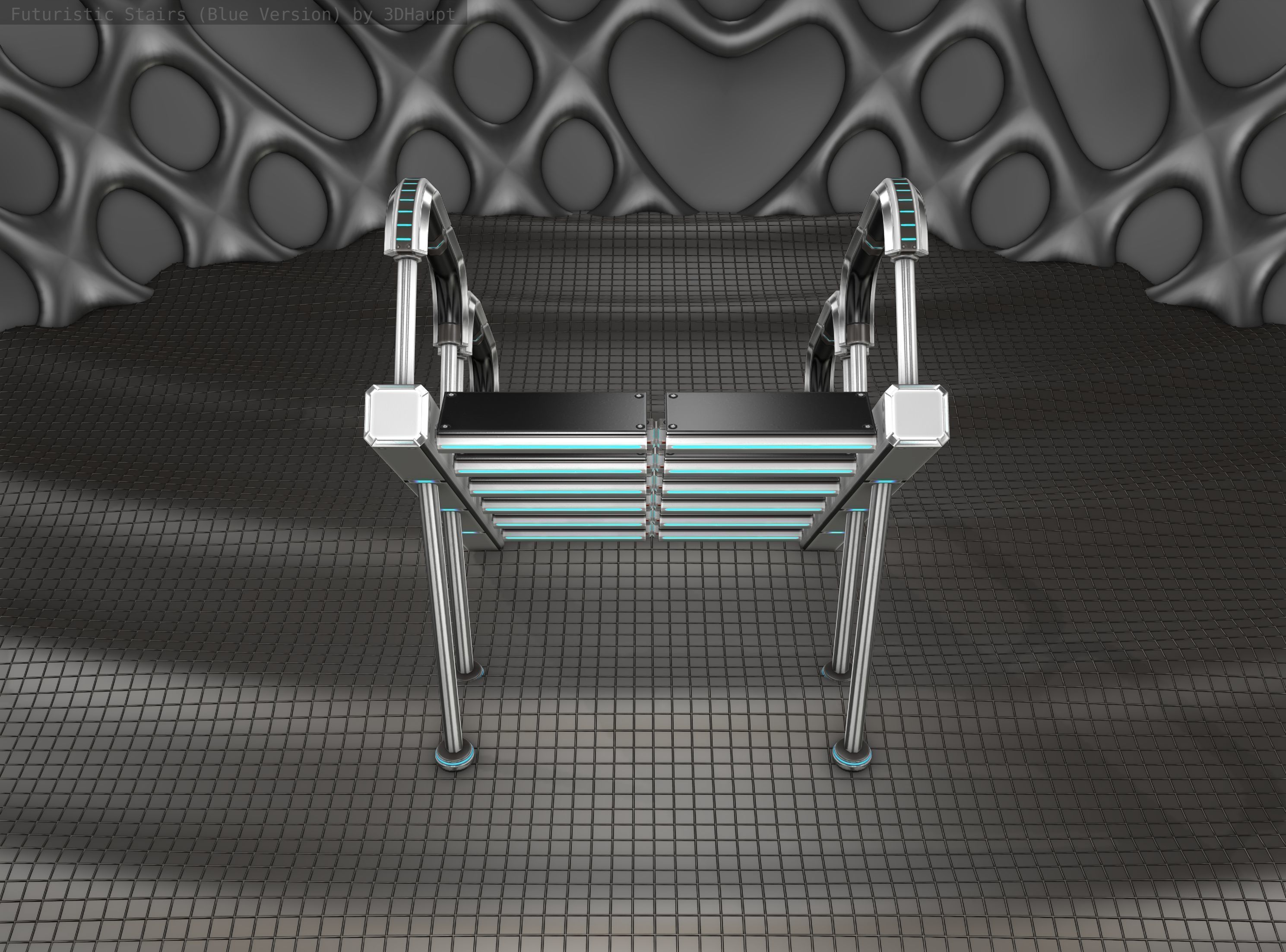 Sci-Fi Stairs - 28 - Silver Blue Neon Light Version Low-poly 3D model_4