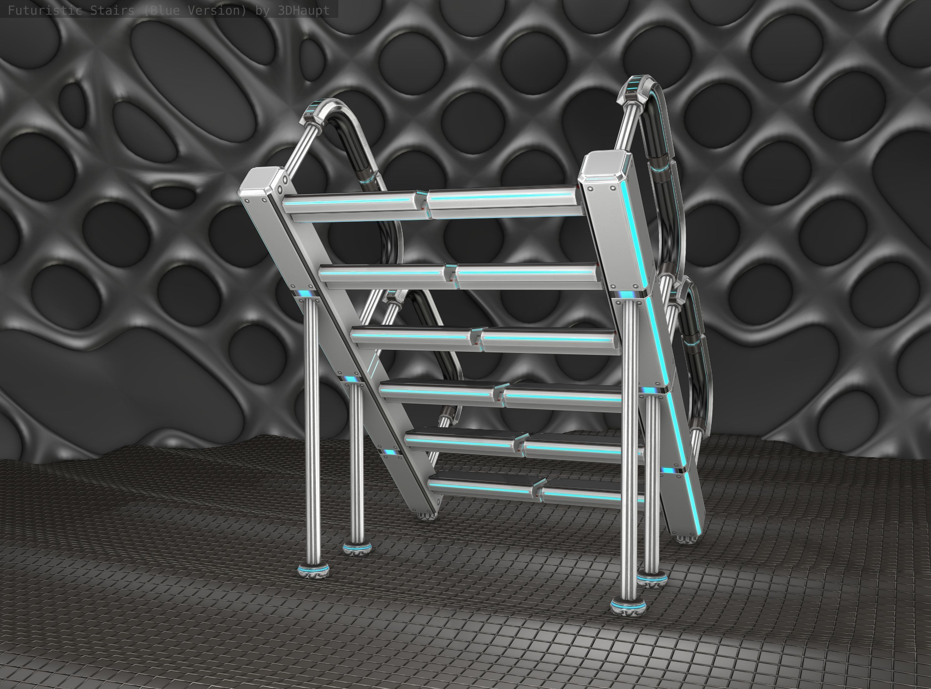 Sci-Fi Stairs - 28 - Silver Blue Neon Light Version Low-poly 3D model_12