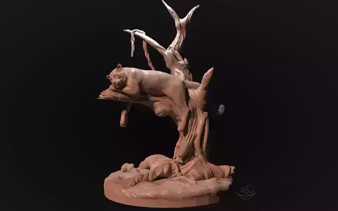 panther on a tree for 3d printing Free 3D print model