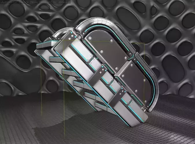 Sci-Fi Stairs - 30 - Silver Blue Neon Light Version