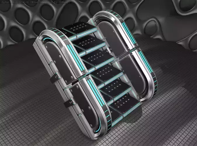 Sci-Fi Stairs - 31 - Silver Blue Neon Light Version