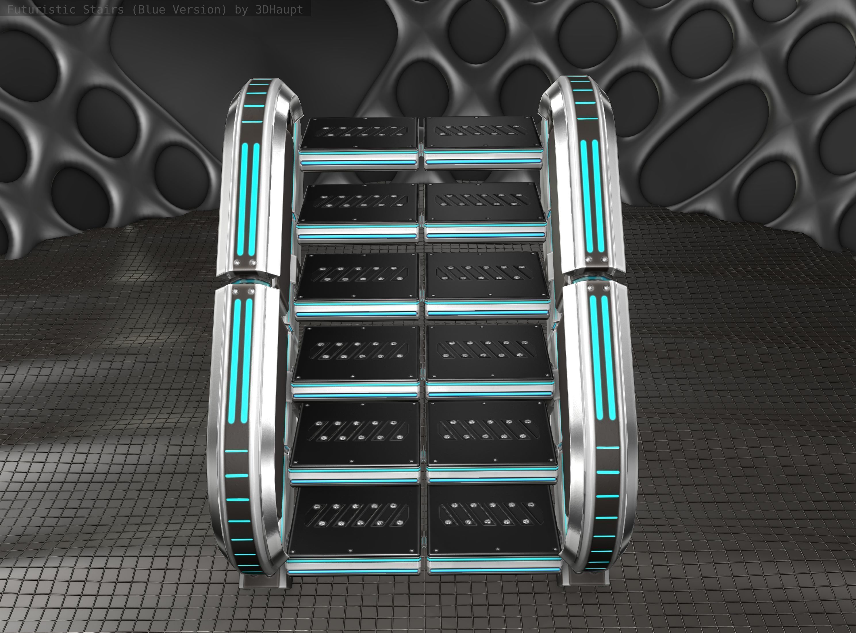 Sci-Fi Stairs - 32- Silver Blue Neon Light Version Low-poly 3D model_9