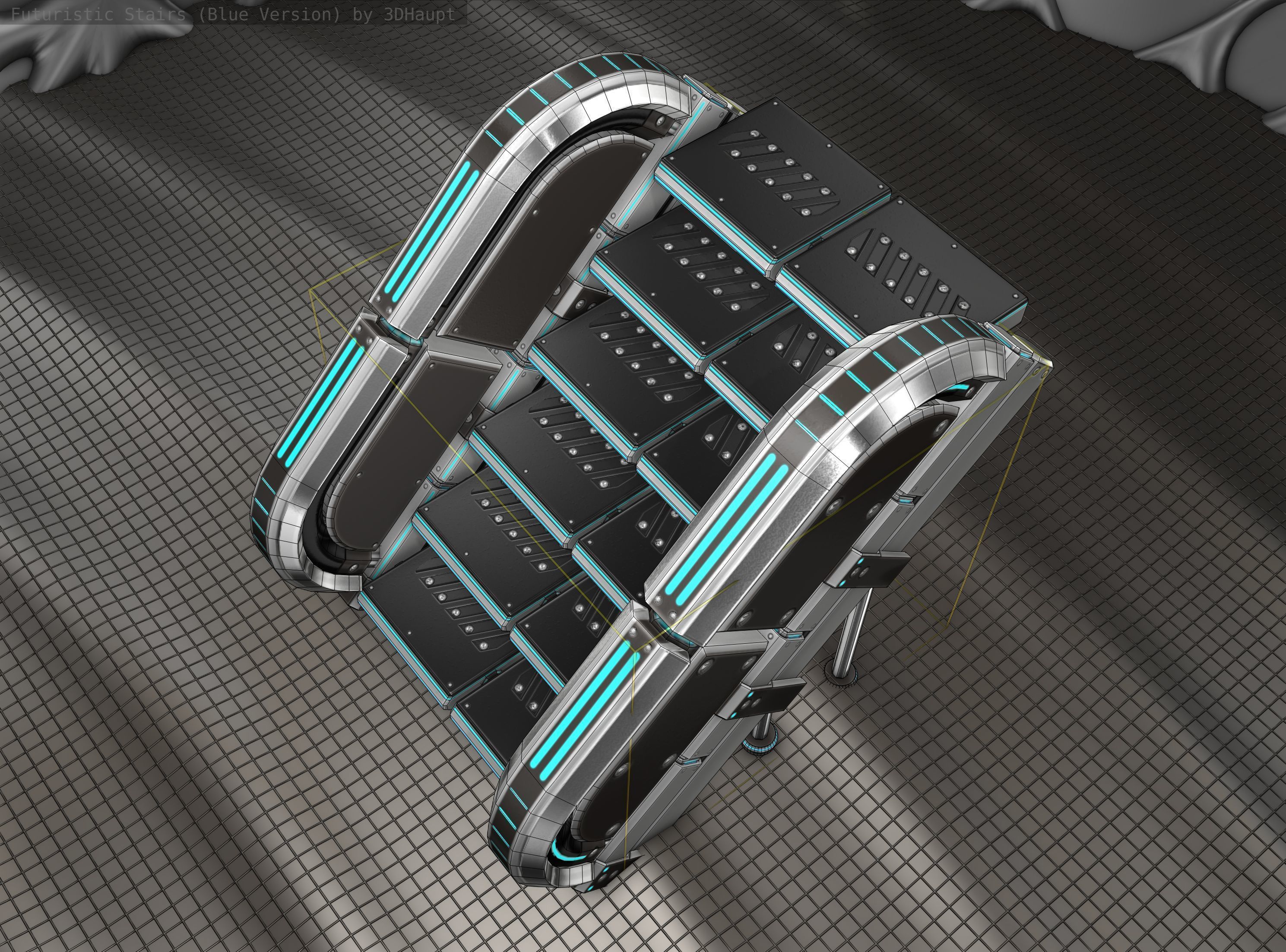 Sci-Fi Stairs - 32- Silver Blue Neon Light Version Low-poly 3D model_17