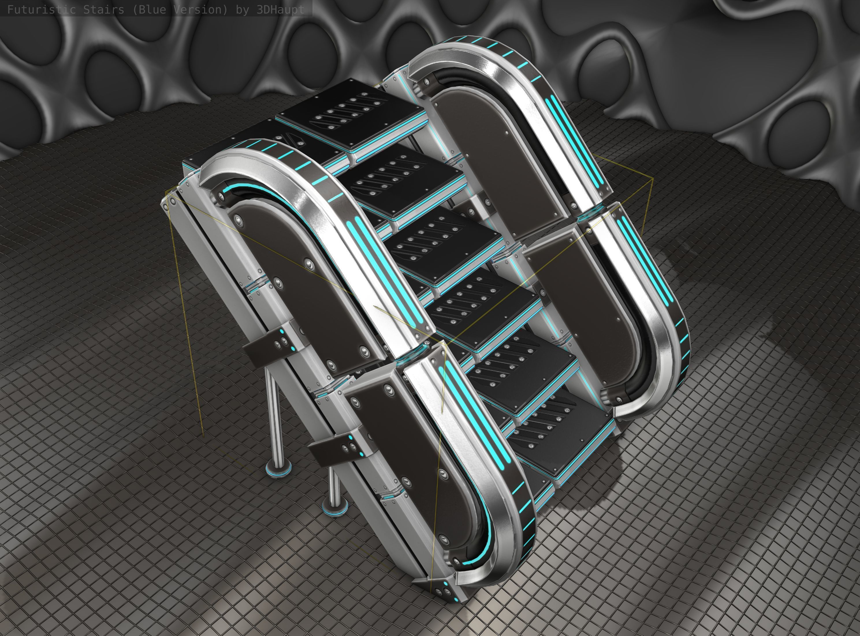 Sci-Fi Stairs - 32- Silver Blue Neon Light Version Low-poly 3D model_21